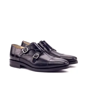 Smart Movement High-Quality Leather Black Alligator & Calf Leather Double Monk