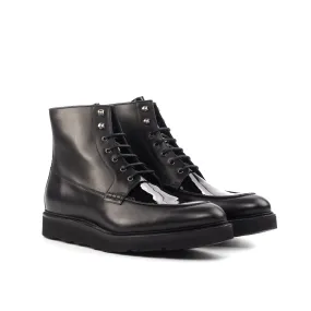 Black Box-Calf & Patent Leather Moc-Toe Boots Patent Coat
