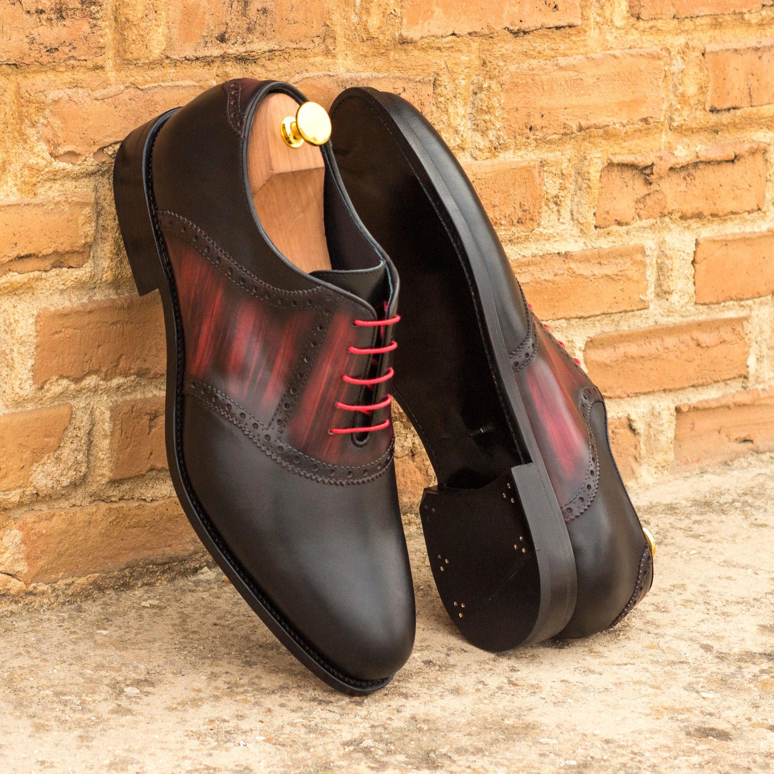 Balanced Step Black Calf Leather & Burgundy Patina Saddle Shoes