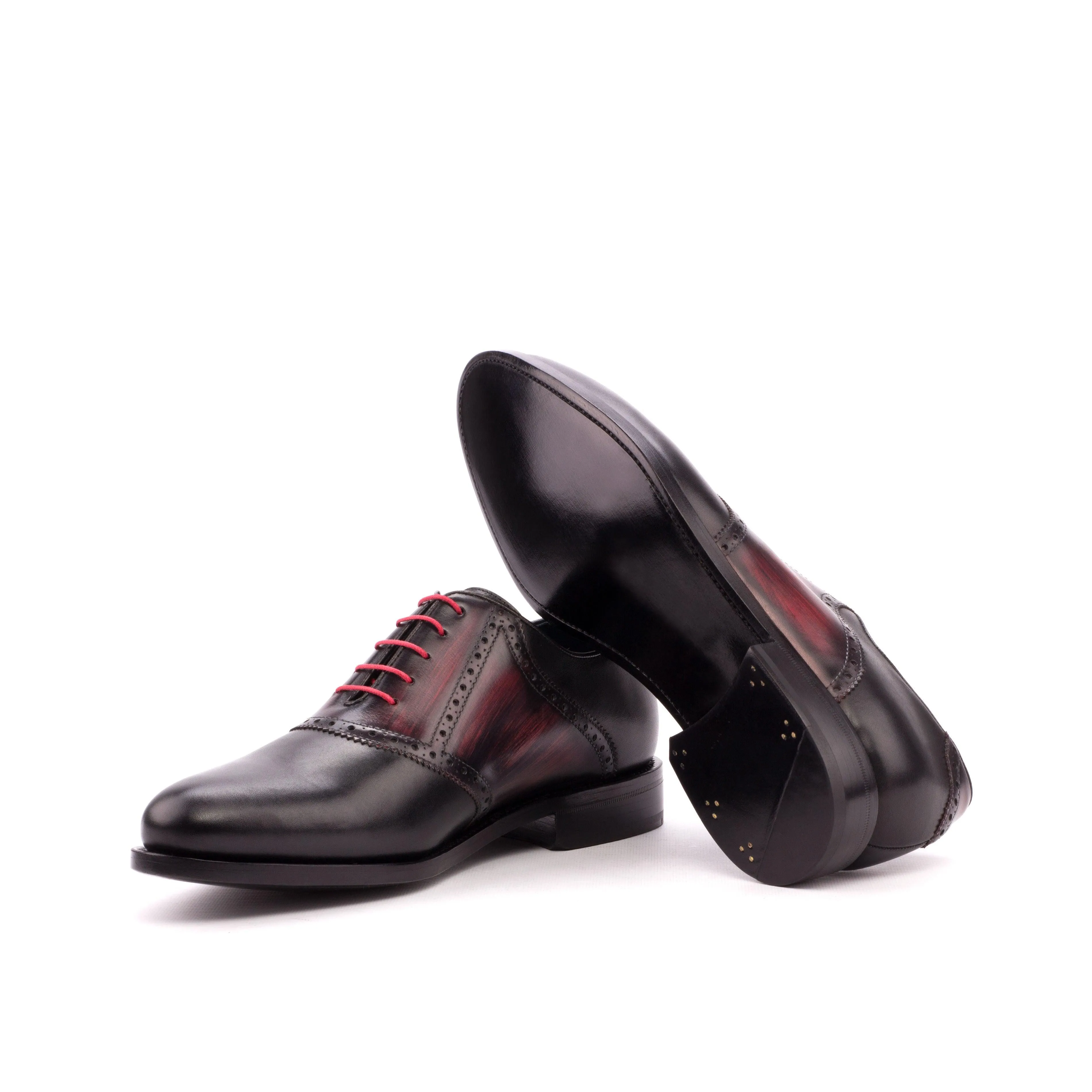 Black Calf Leather & Burgundy Patina Saddle Shoes Four Season