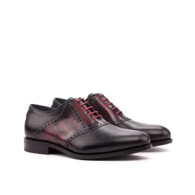 Scandi Cut Black Calf Leather & Burgundy Patina Saddle Shoes