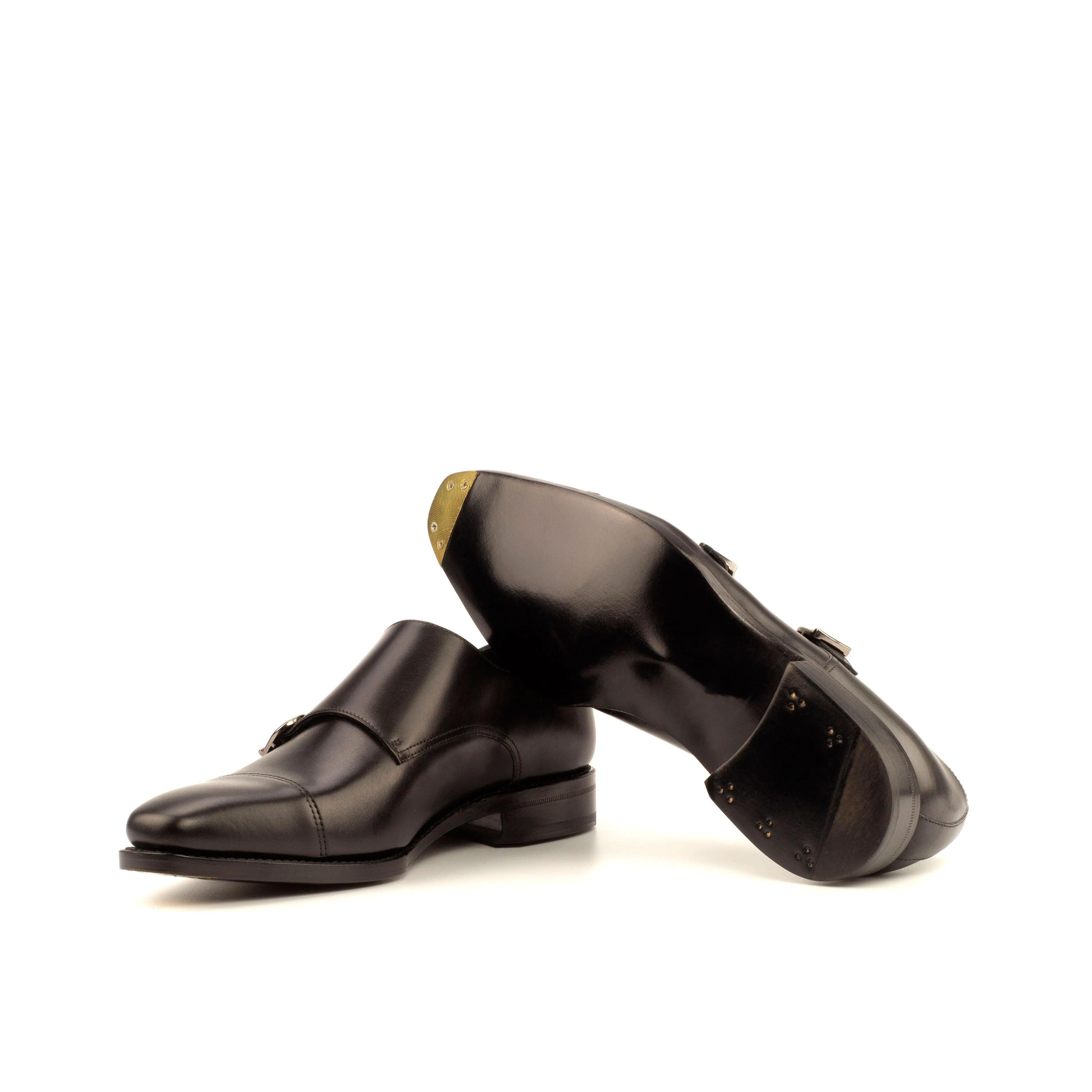 Toe Space Classic Shape Black Calf Leather Double Monk