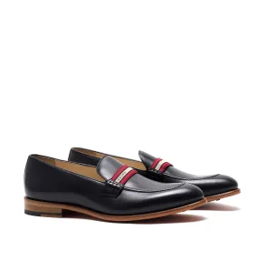 Bold Tone Black Calf Web Stripe Loafer
