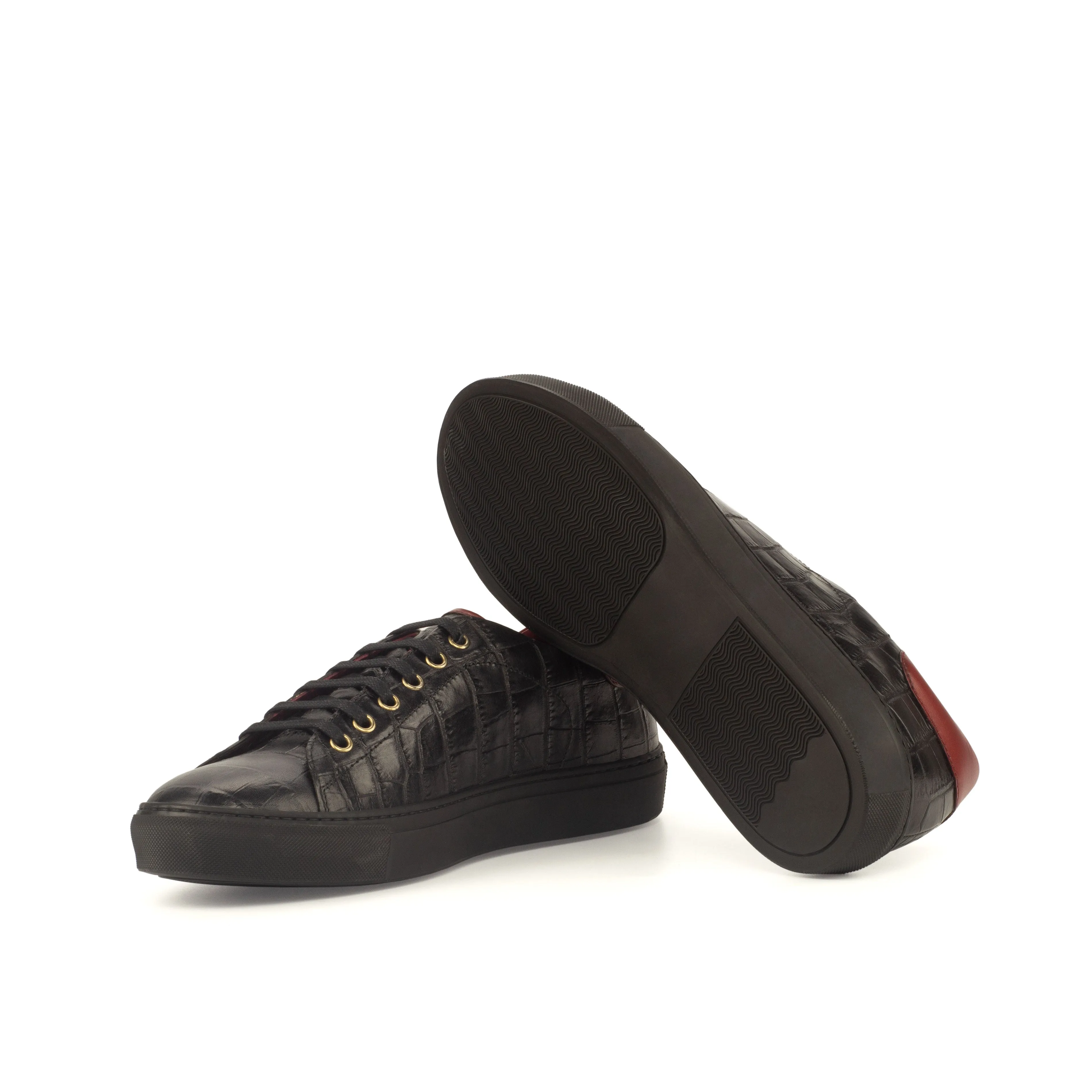 Muscle Friendly Black Croco Leather Trainers