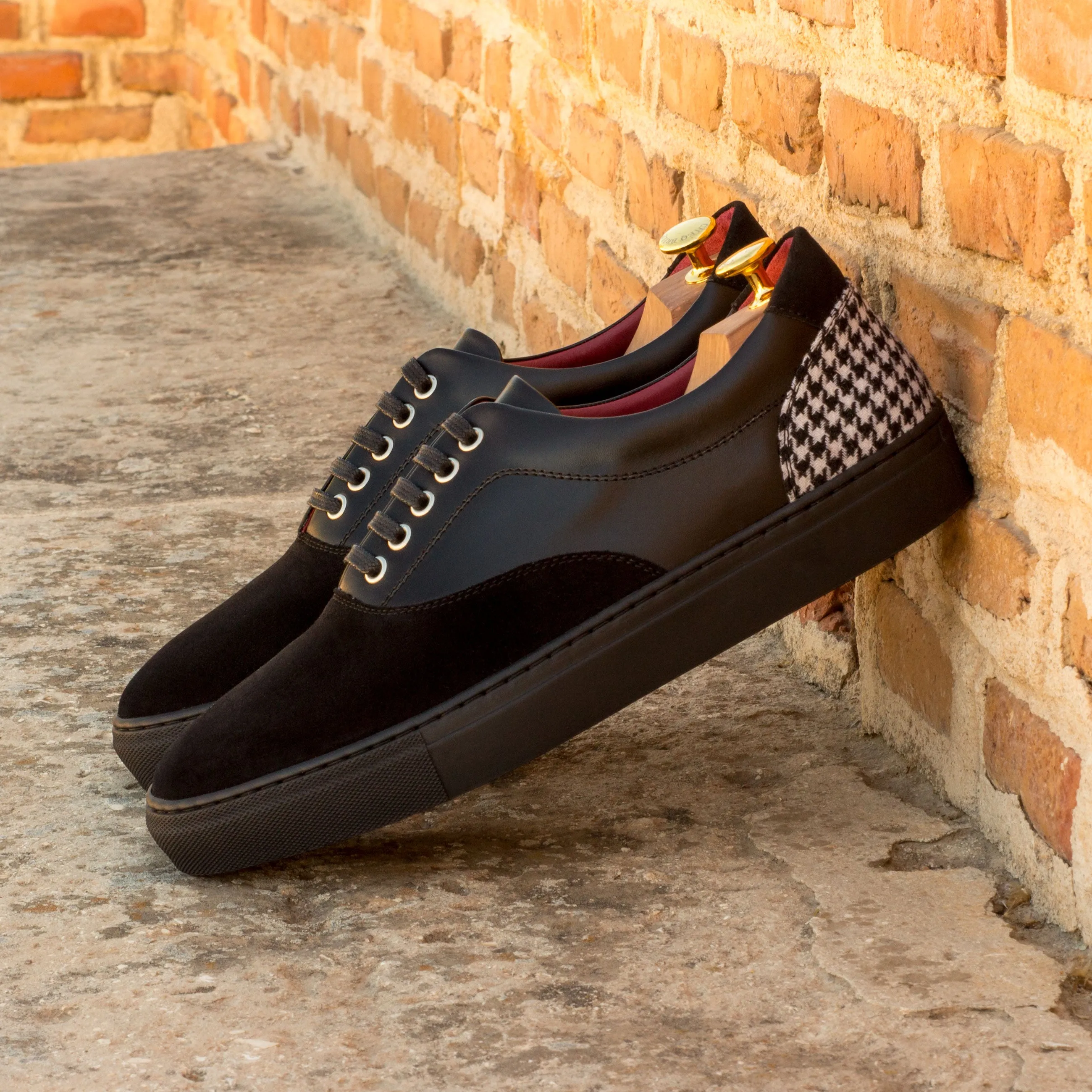 Good Fit Bendable Black Nappa, Suede, & Houndstooth Top-Sider Trainers