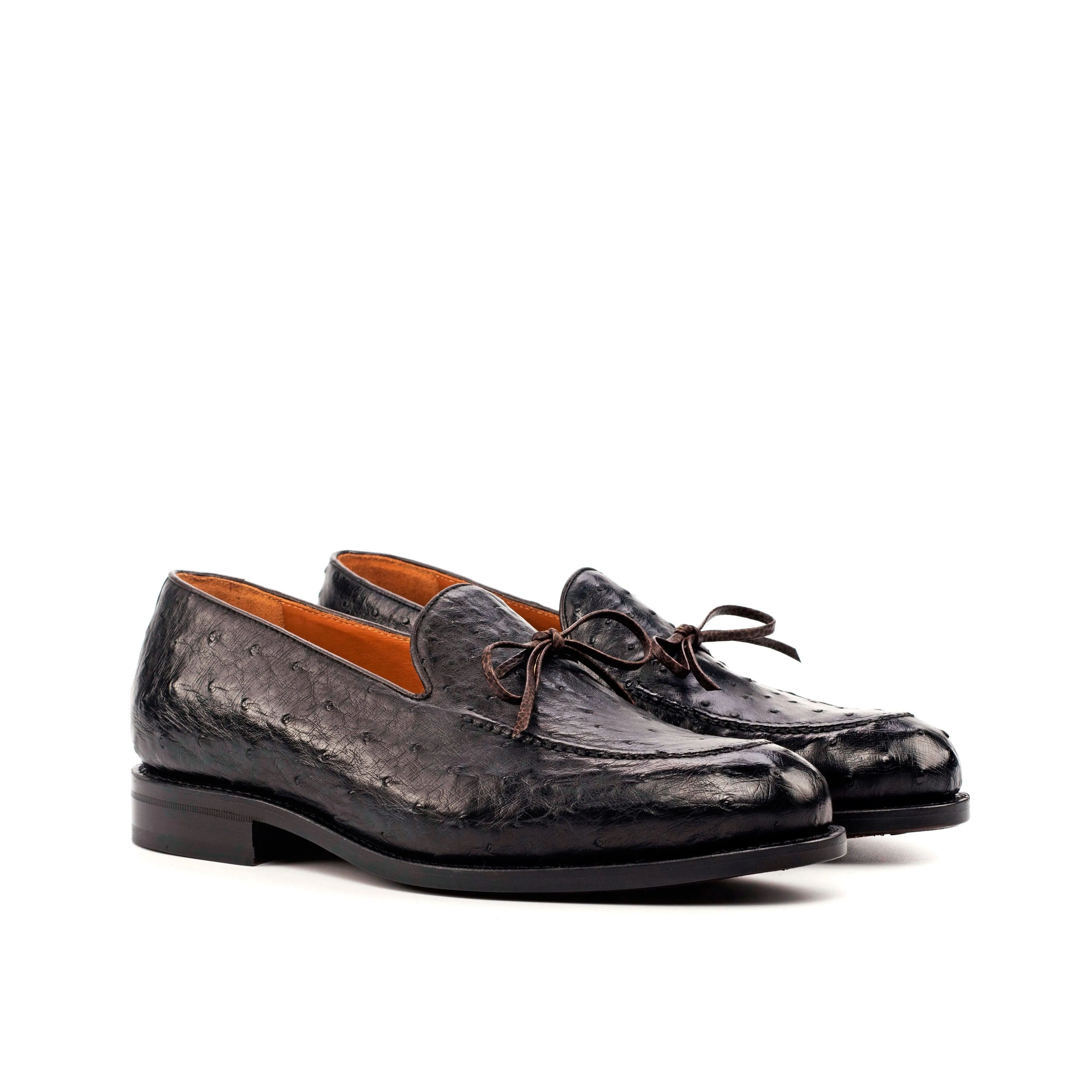High Shine Work Function Black Ostrich Laced Loafer