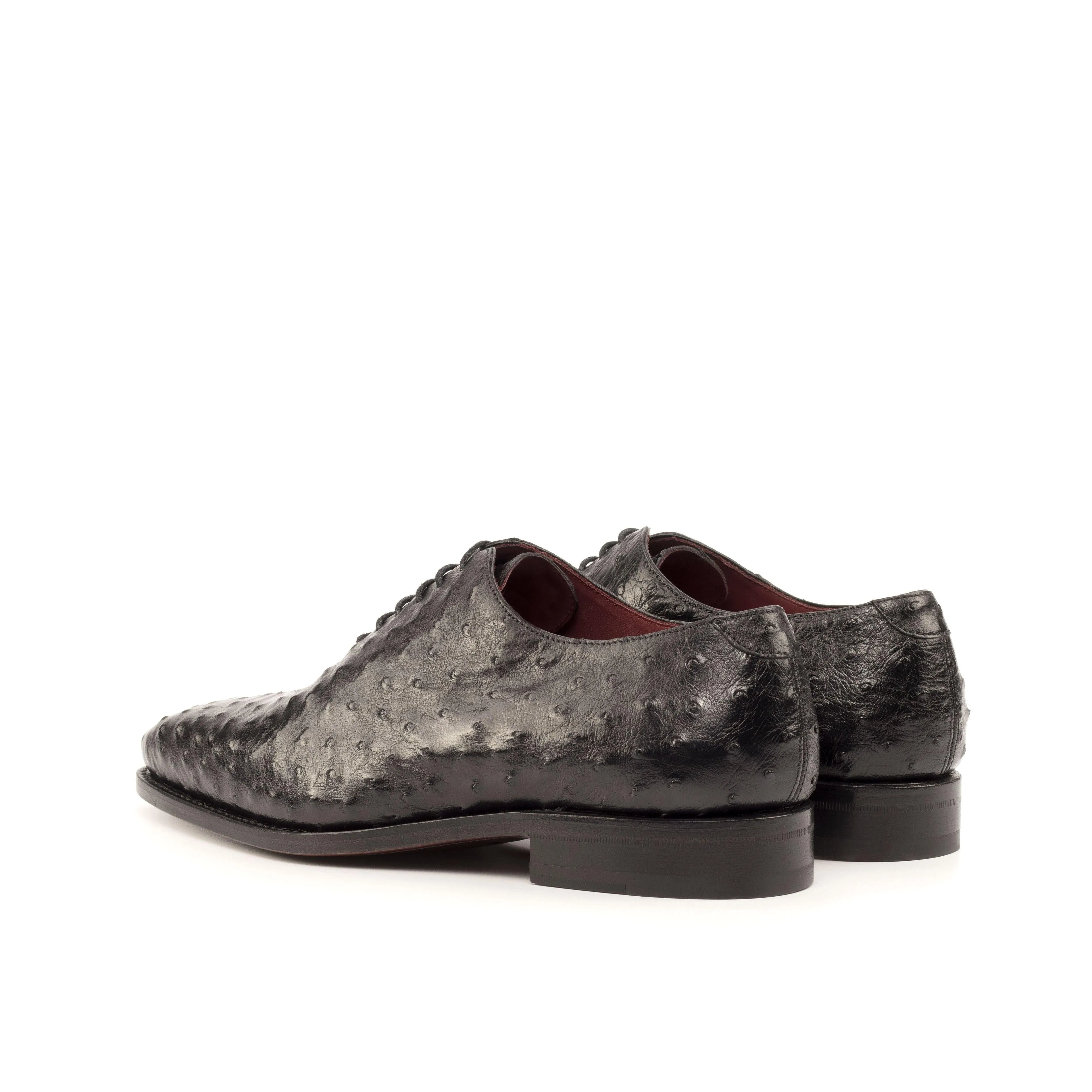Refined Cut Black Ostrich Wholecut Shoes