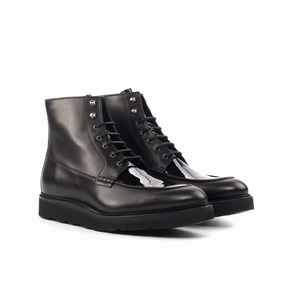 Black Box-Calf & Patent Leather Moc-Toe Boots Impact Resistant