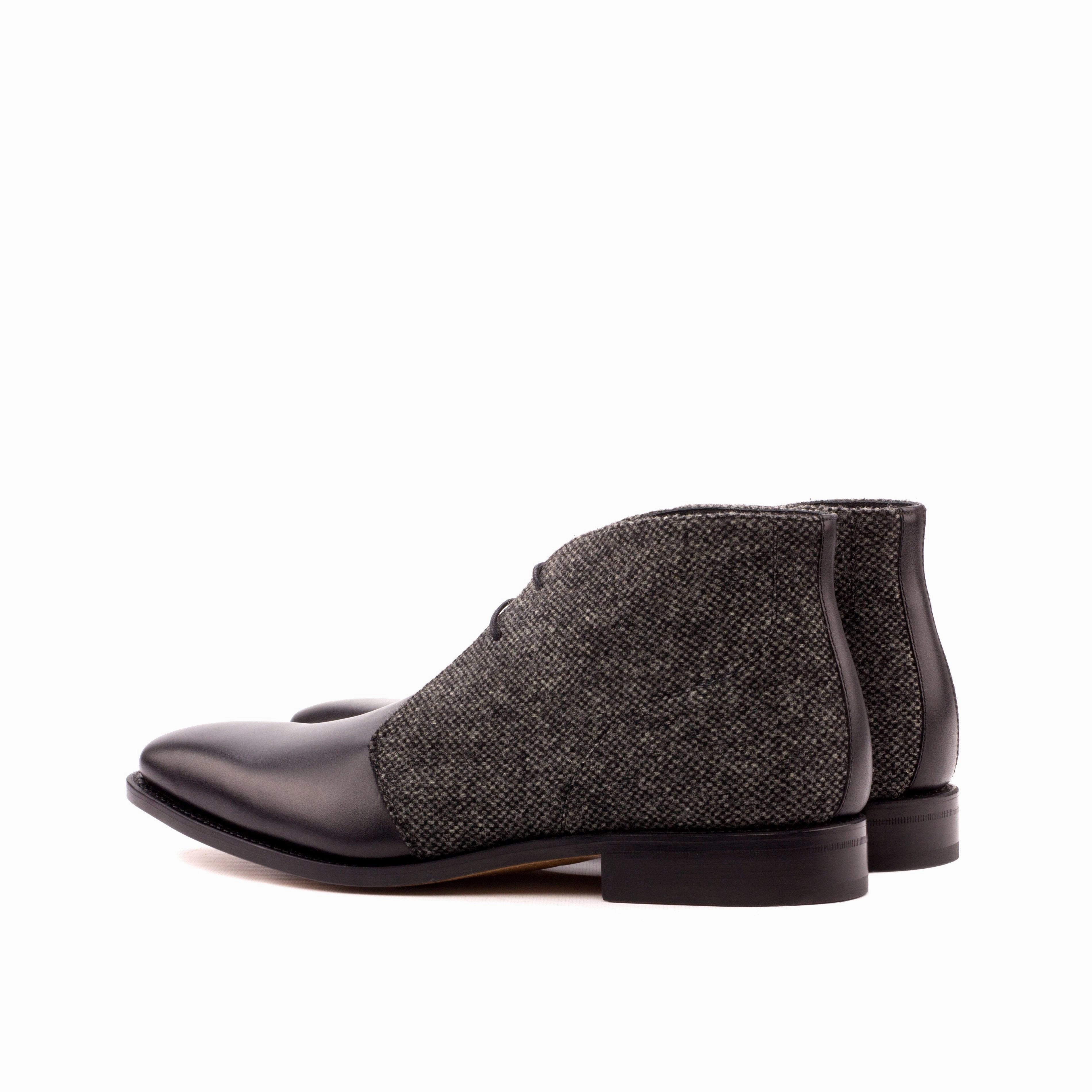 Black Calf Leather & Grey Fabric Chukka Boots Comfy Essentials Street-Ready Boots