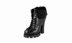 Prada Women's Black welt-sewn Leather Half-Boot 1TP189 Weekend Style Winter-Ready Look