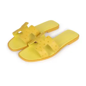 Comfortable Insole Cool Tone Top quality Hermes Oran Sandals Jaune Curcuma Ostrich 37