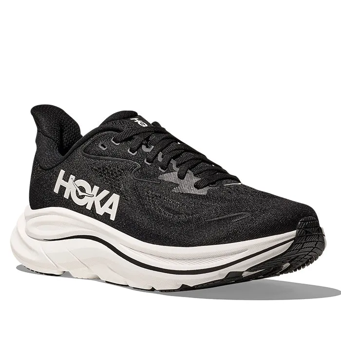 Mens Hoka Clifton 10 in Black/White Airflow Venting Comfortable Upper Material