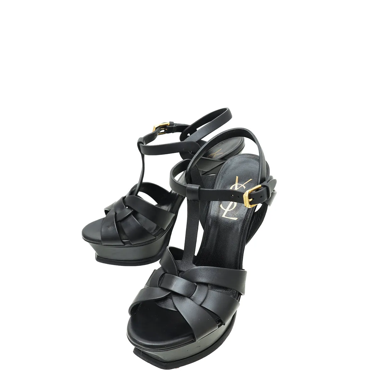 Bridal Stiletto Shoes synthetic leather YSL Black Tribute Platform High Heeled Sandal 35