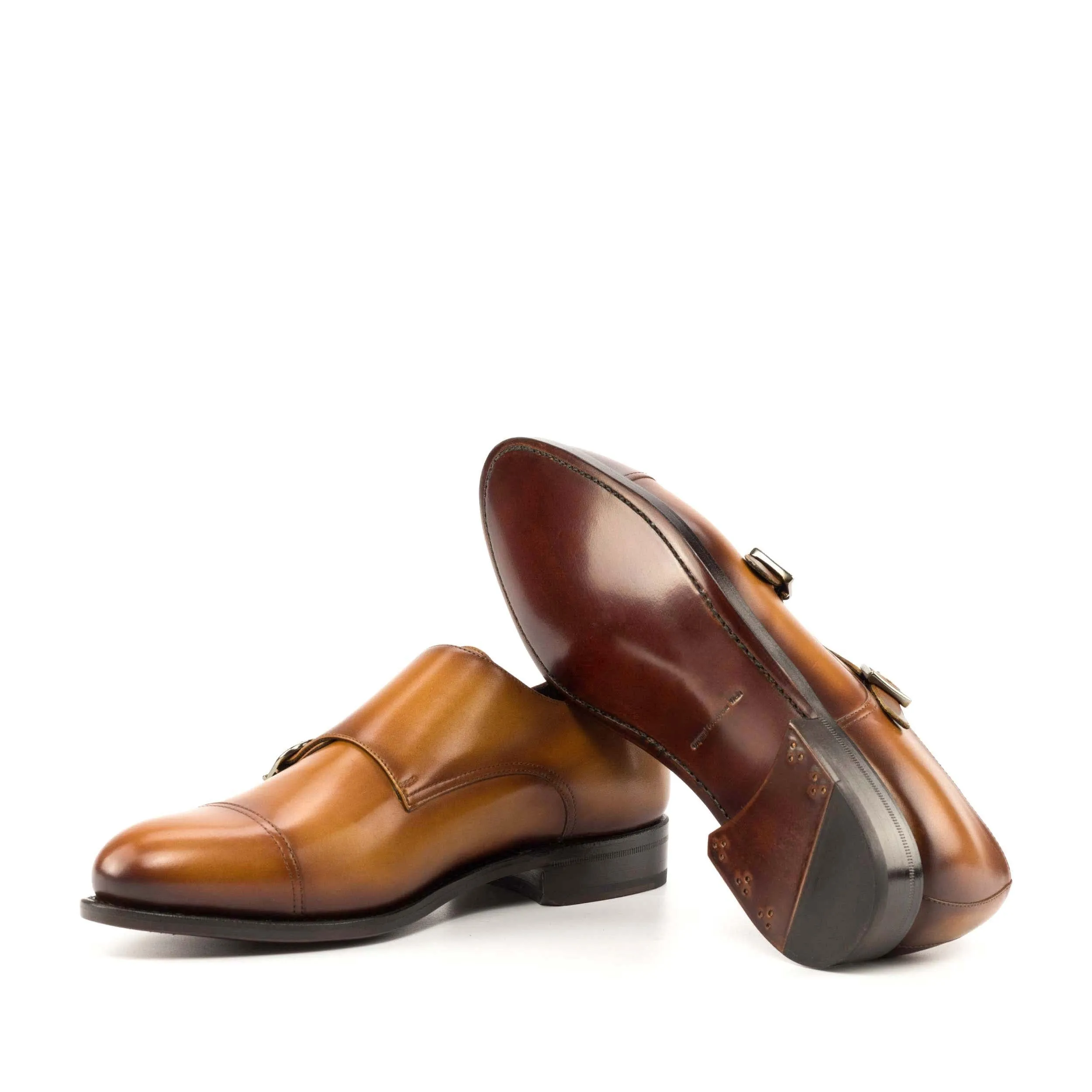 Toe room Suede Grain Double Monk cognac box calf