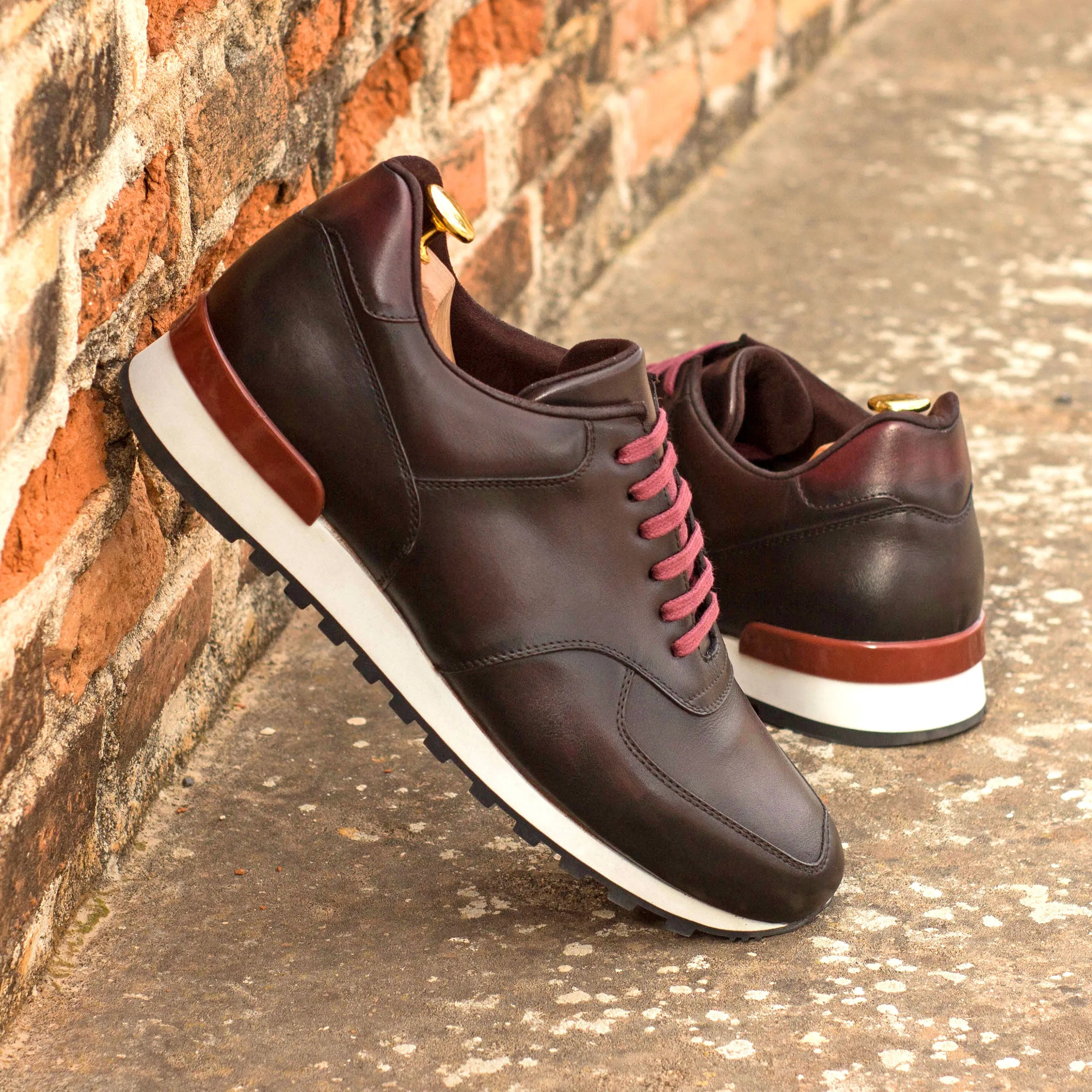 Brown & Burgundy Calf leather Jogger Sneakers Sport Influence Sneaker Fashion