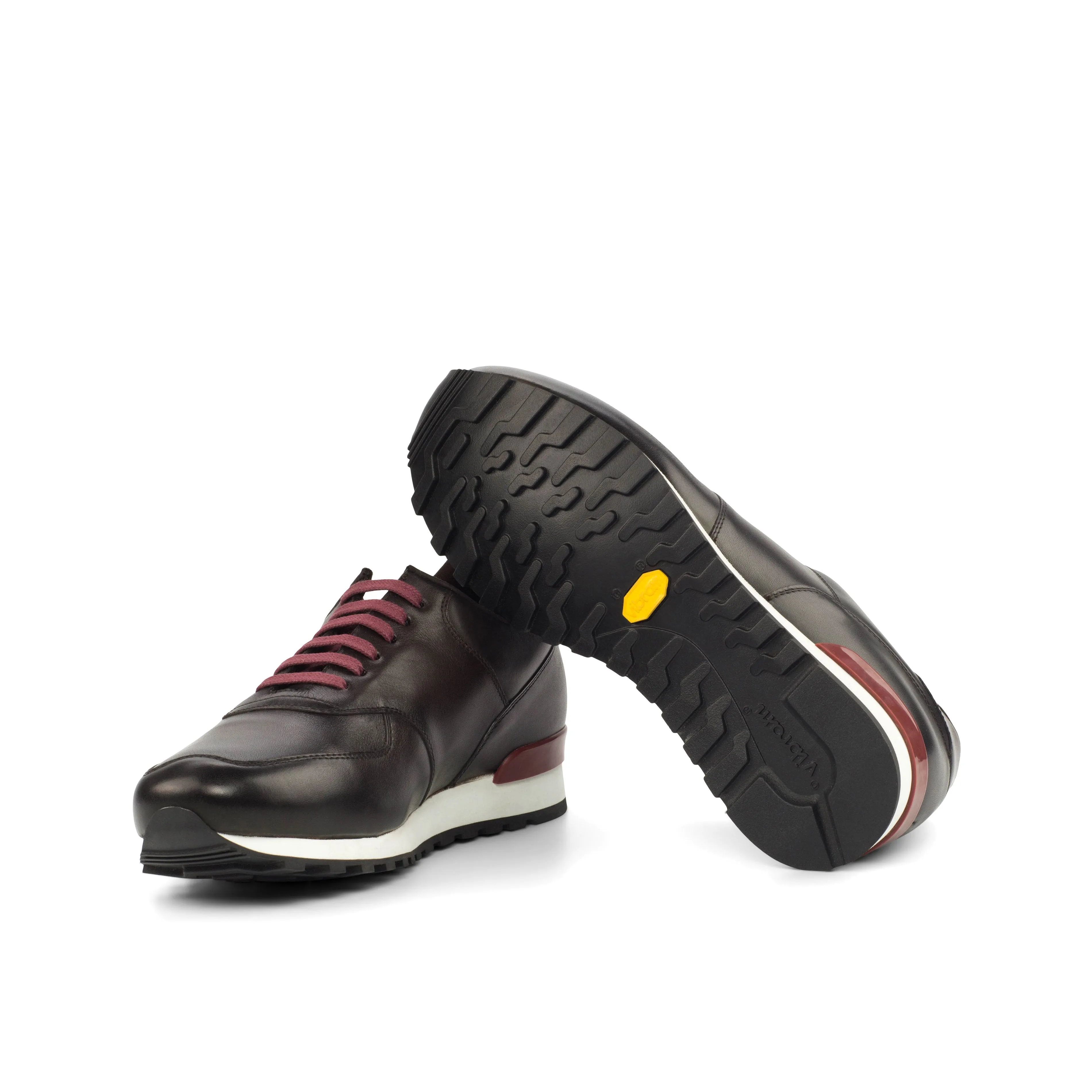 Brown & Burgundy Calf leather Jogger Sneakers Tennis