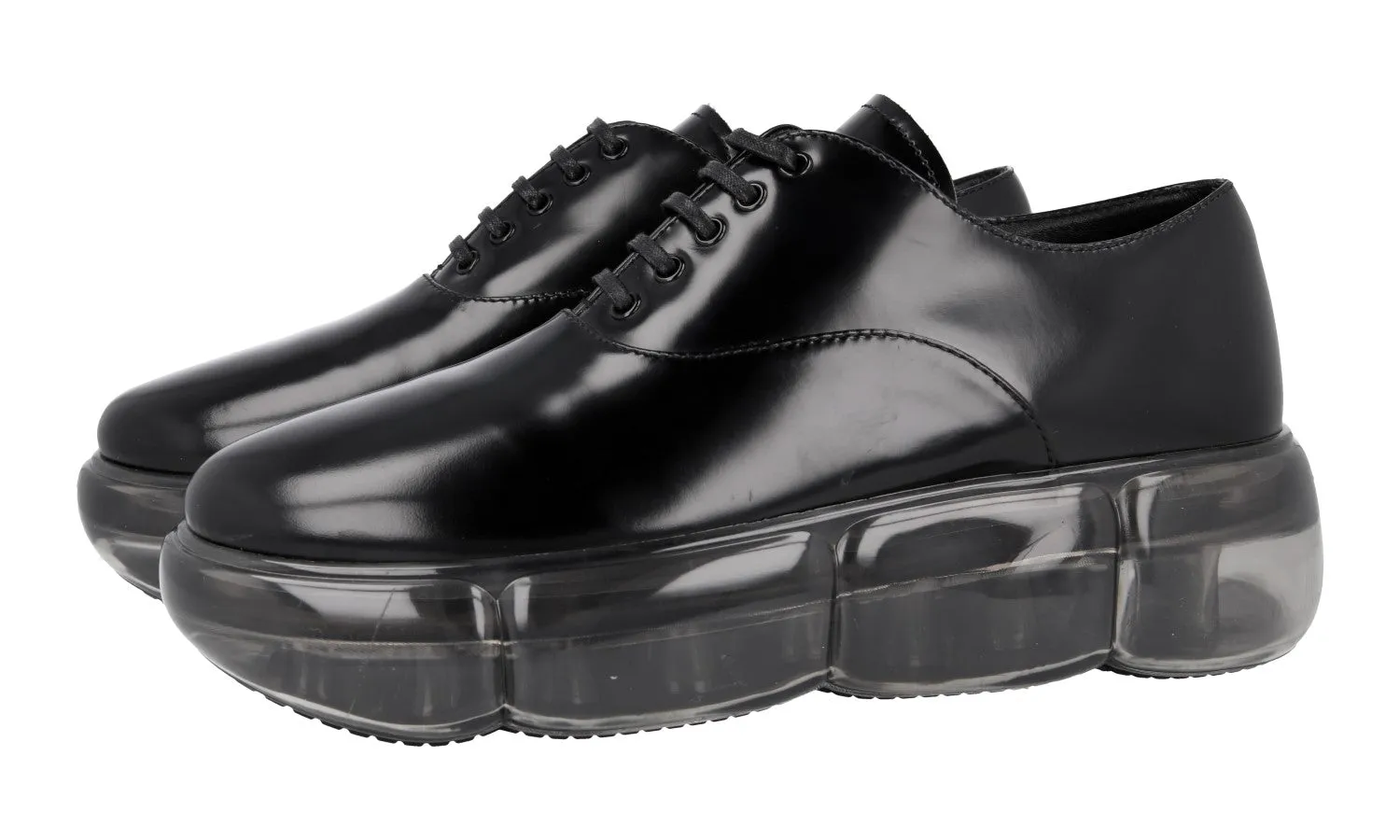 Prada Women's Black Brushed Spazzolato Leather Sneaker 1E431L Casual Support