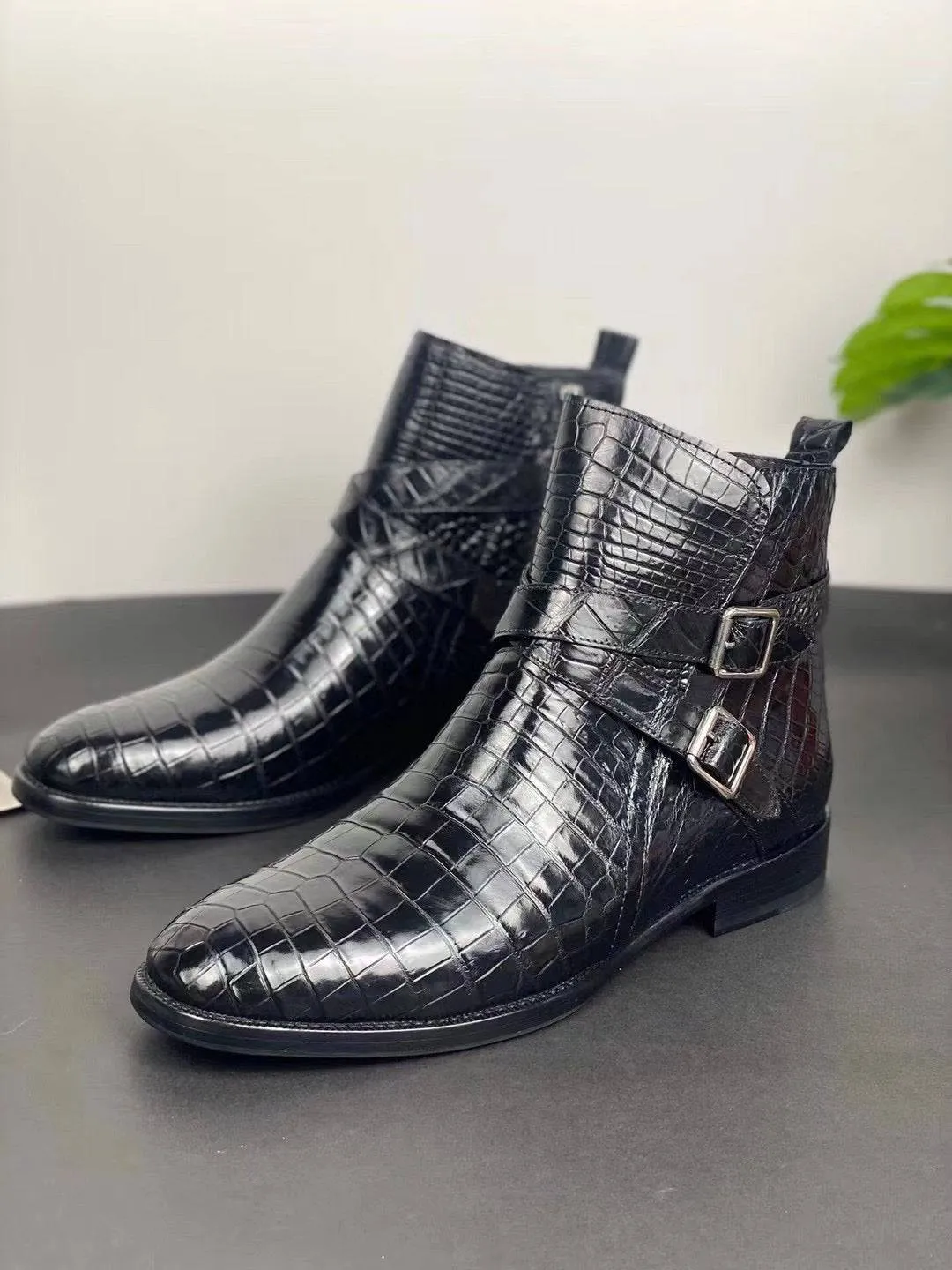 Crocodile Shoes Men's Crocodile Leather Lace-Up Boots Light Step Shoes fire night