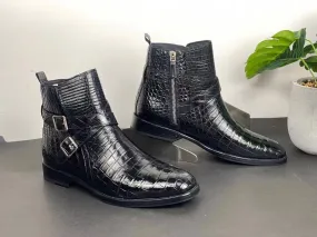 Crocodile Shoes Men's Crocodile Leather Lace-Up Boots Air Cushioning