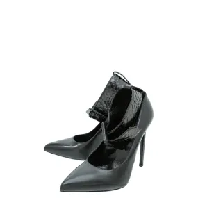 YSL Black Escarpin Ankle Strap Pump 39 Padded Tongue Colorful High Heels