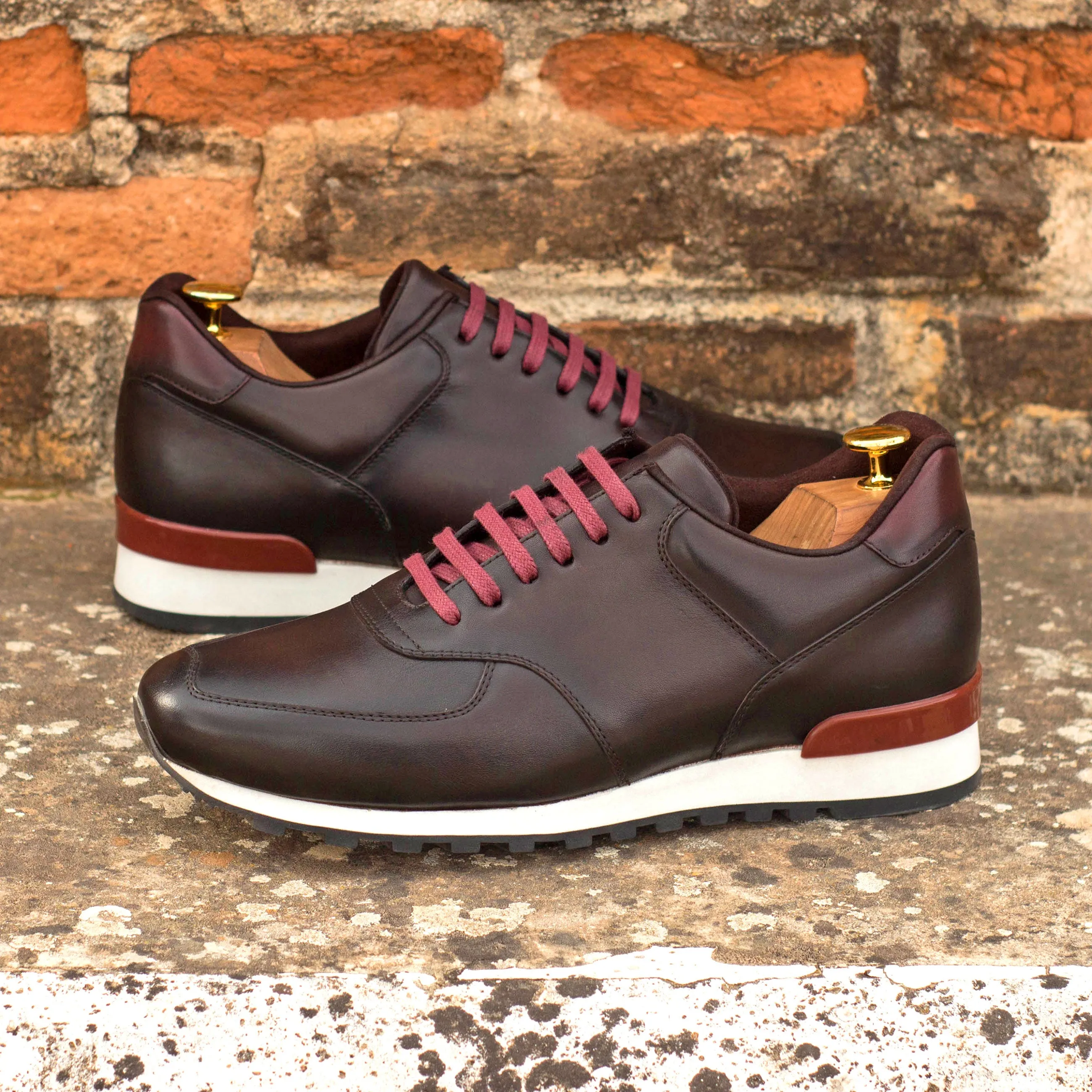global - themed running option Brown & Burgundy Calf leather Jogger Sneakers