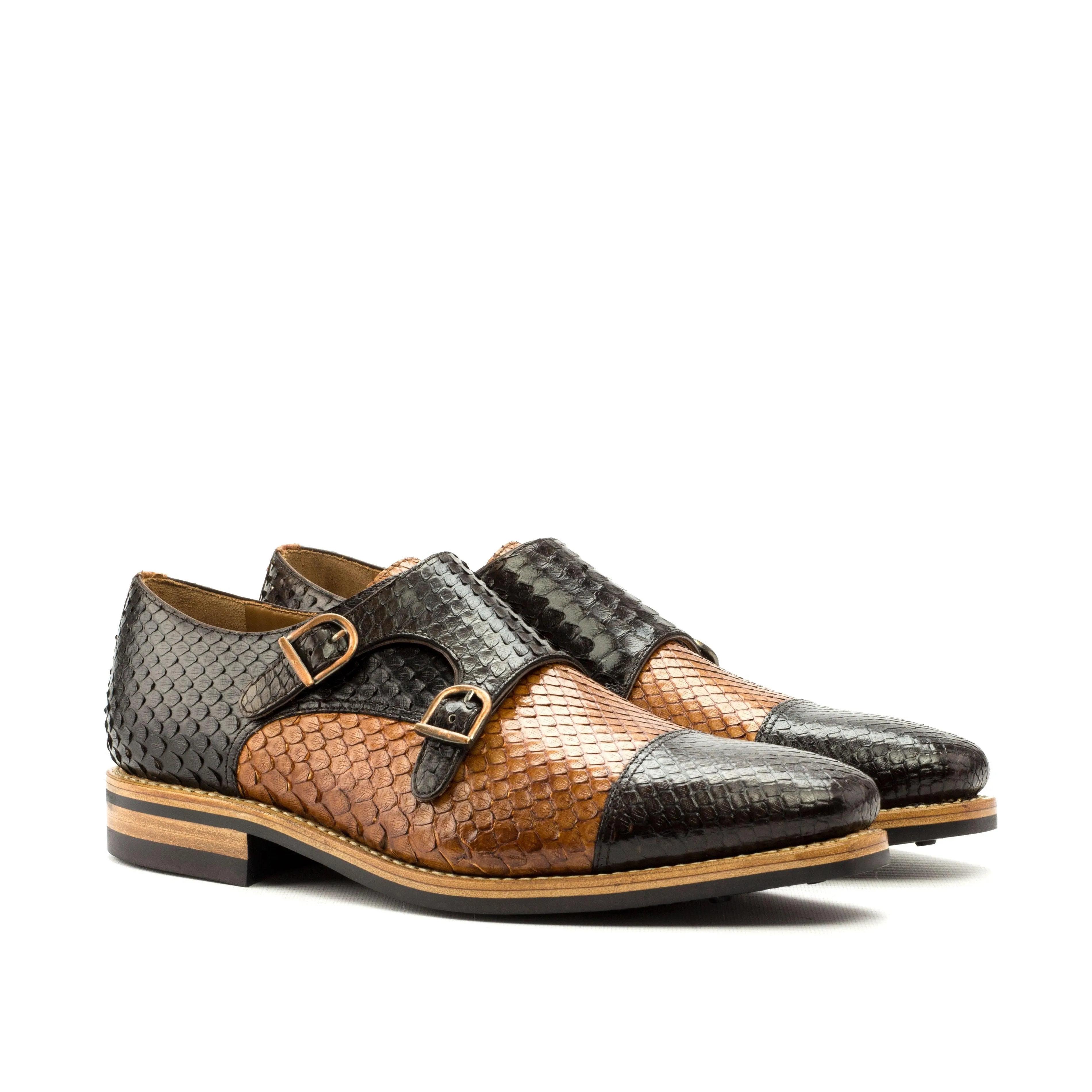 Modern Edge Brown & Cognac Python Double Monk