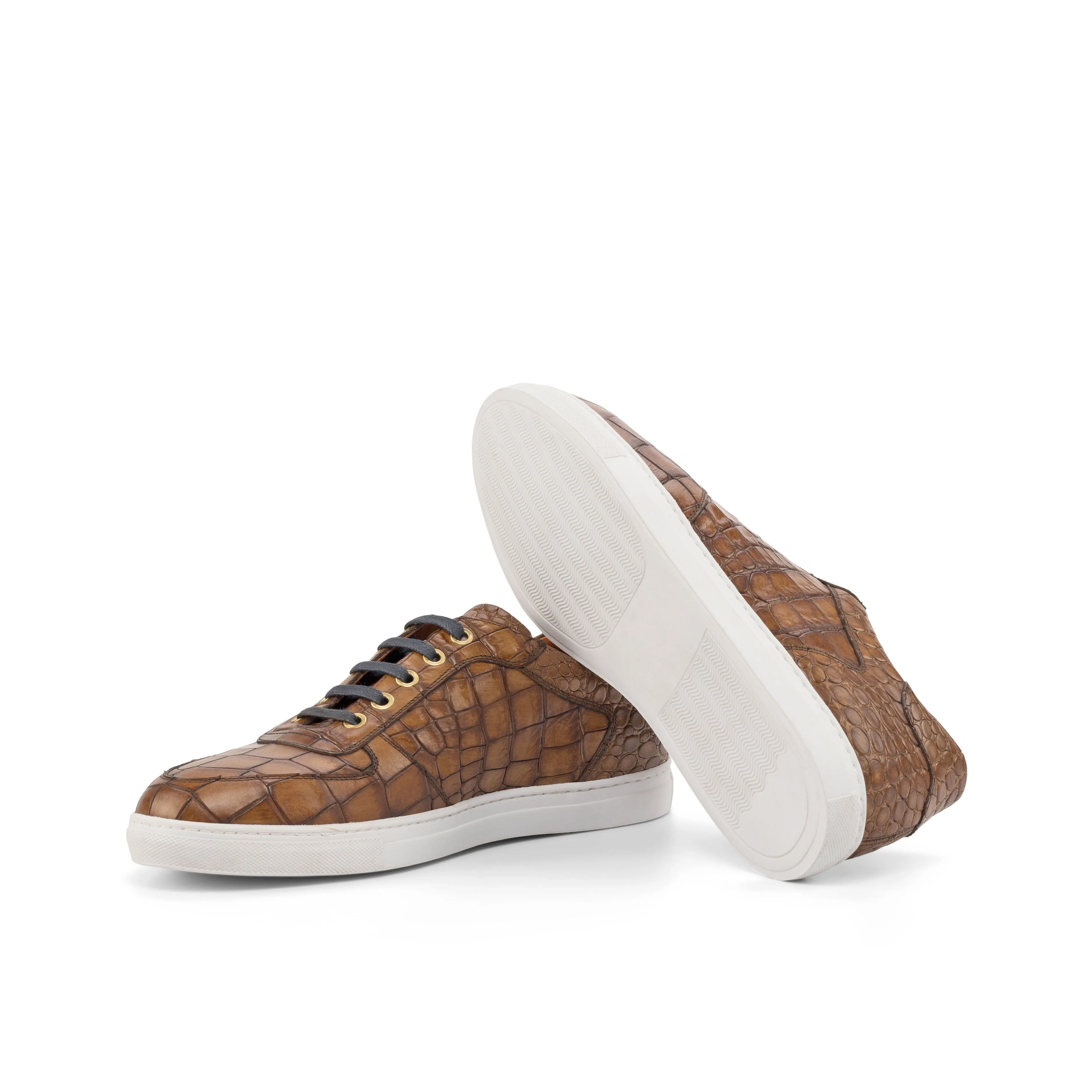 Brown Croco Leather Low-Top Sneakers functional - beauty morning running