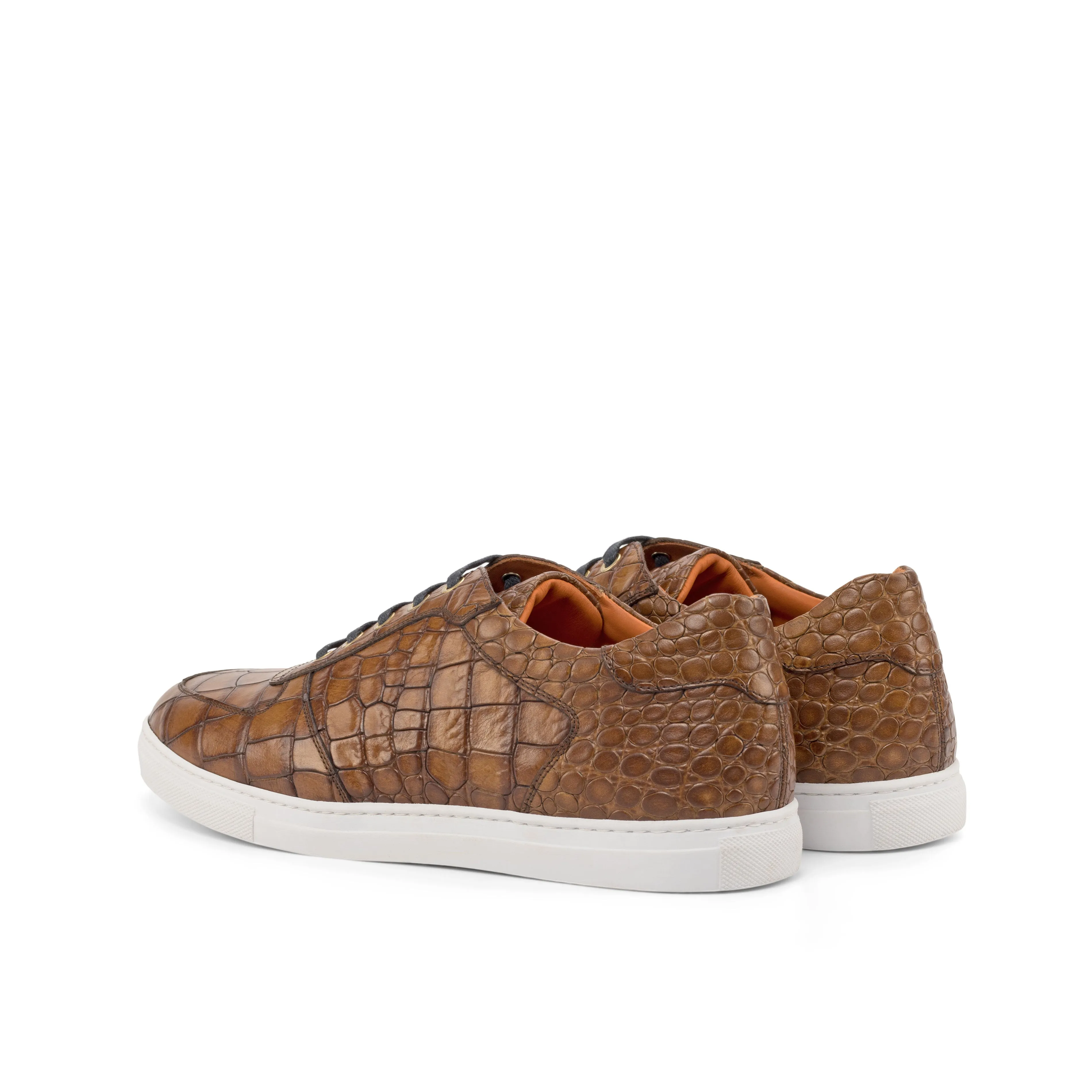 Brown Croco Leather Low-Top Sneakers Toe Comfort