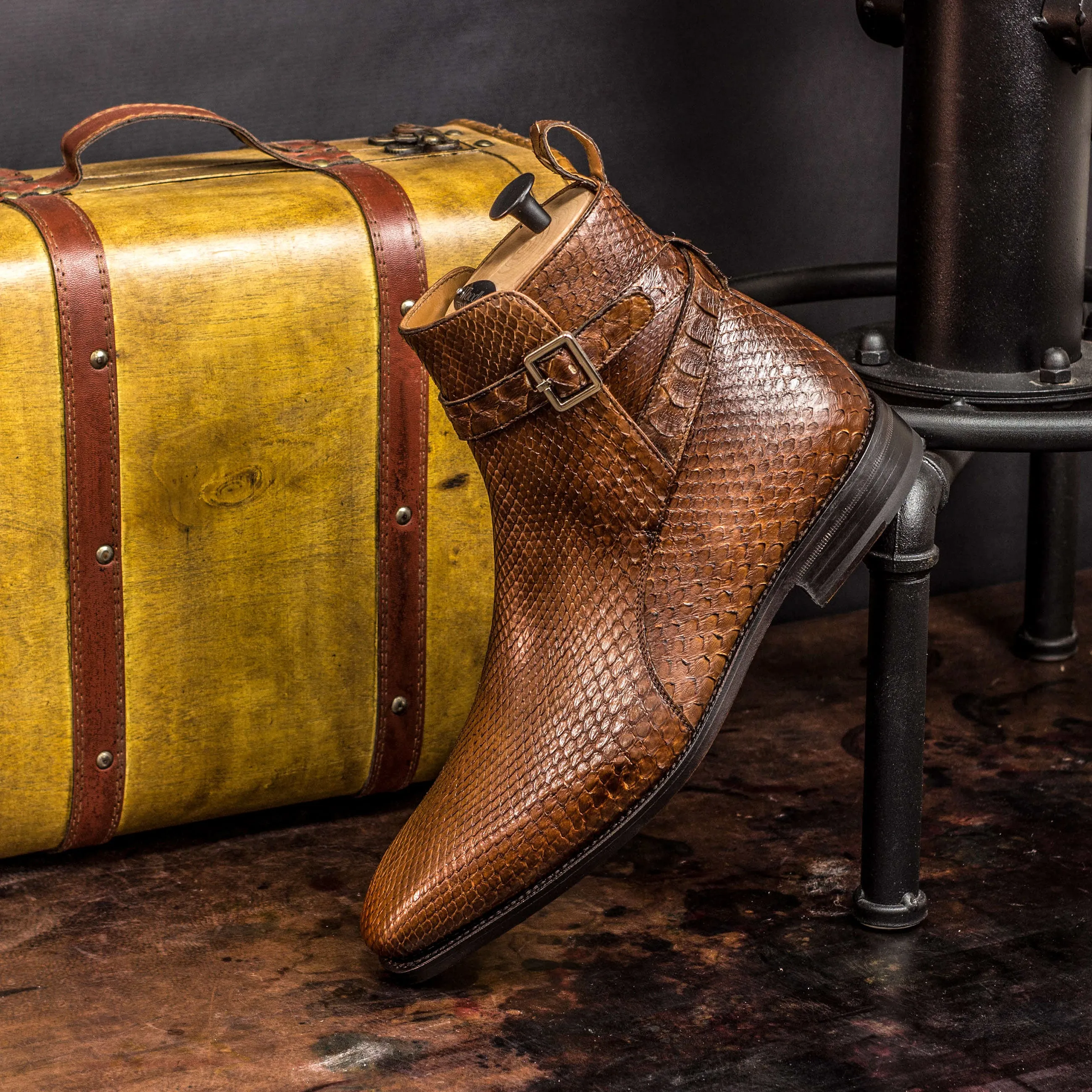 Command Style Real Work Brown Exotic Python Jodhpur Boots