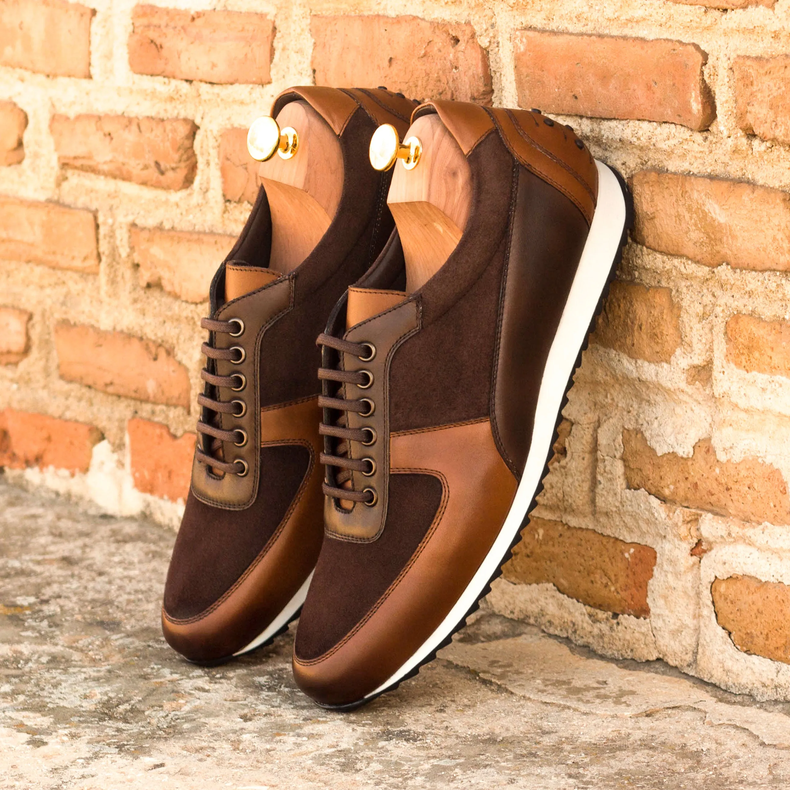 Brown Leather & Suede Trainer Sneakers nicely colored