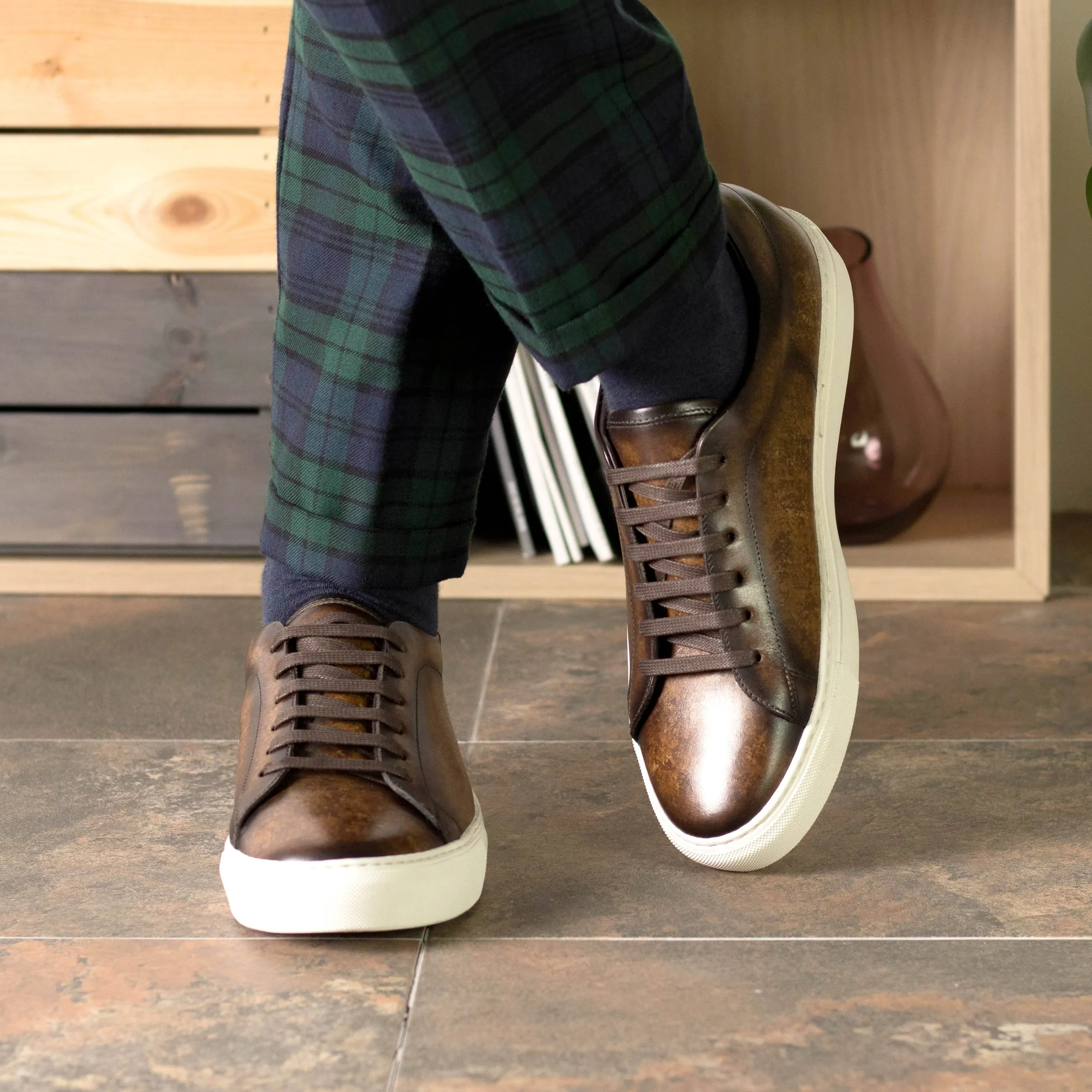 Urban breathability Upgraded look Brown Marble Patina Leather Trainers
