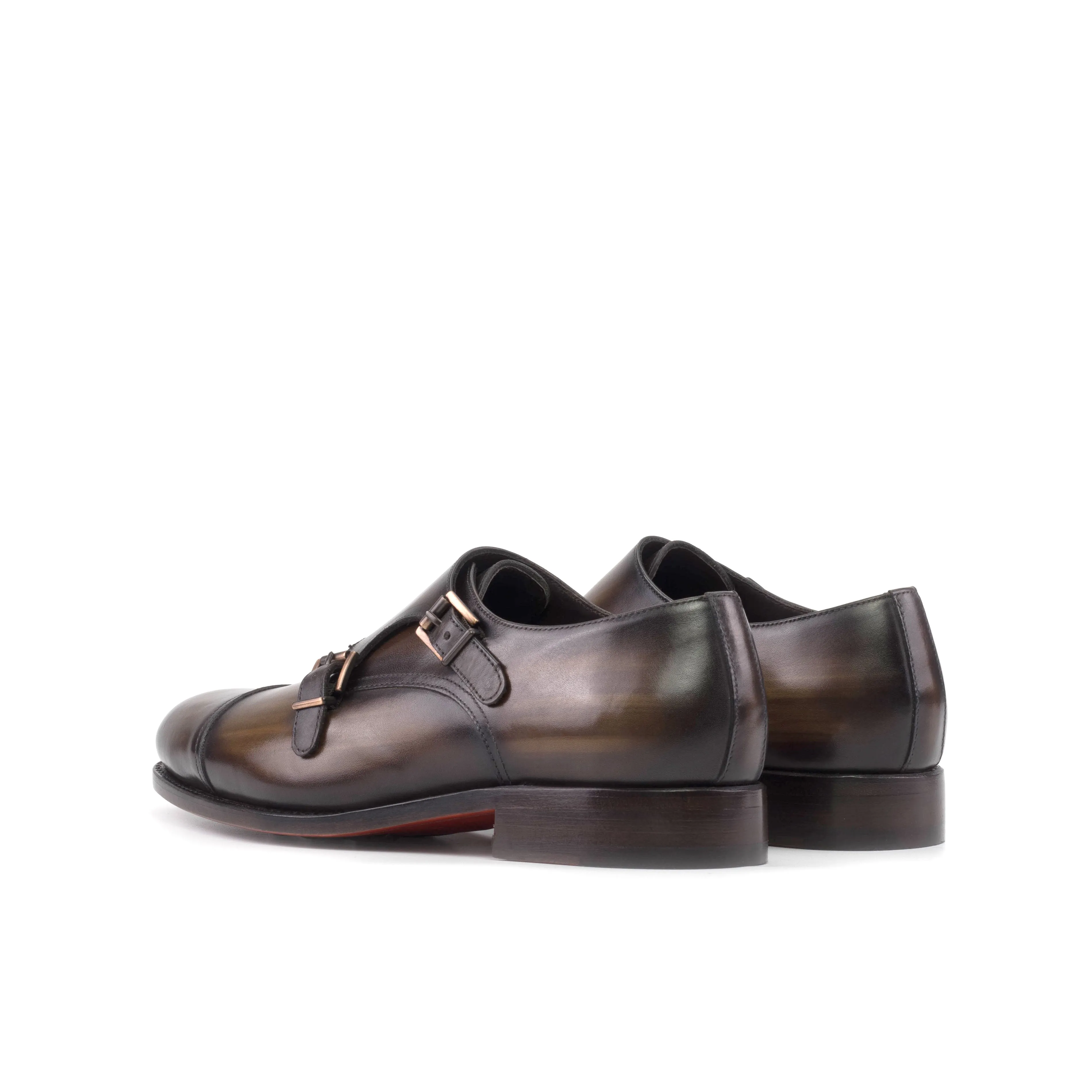 Brown Patina Double Monk Shoes Stylish Design