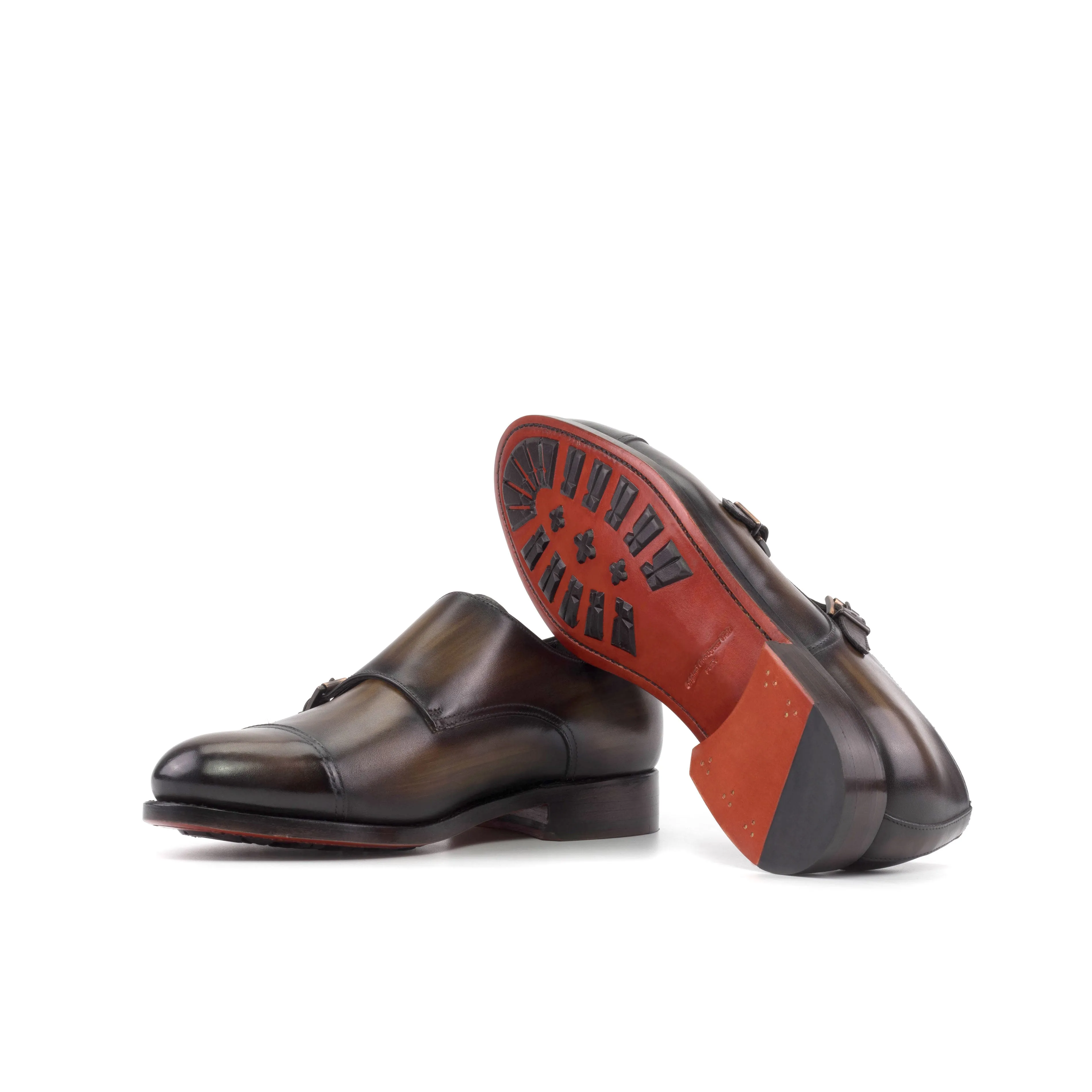 Brown Patina Double Monk Shoes Mark Edge Show Fit