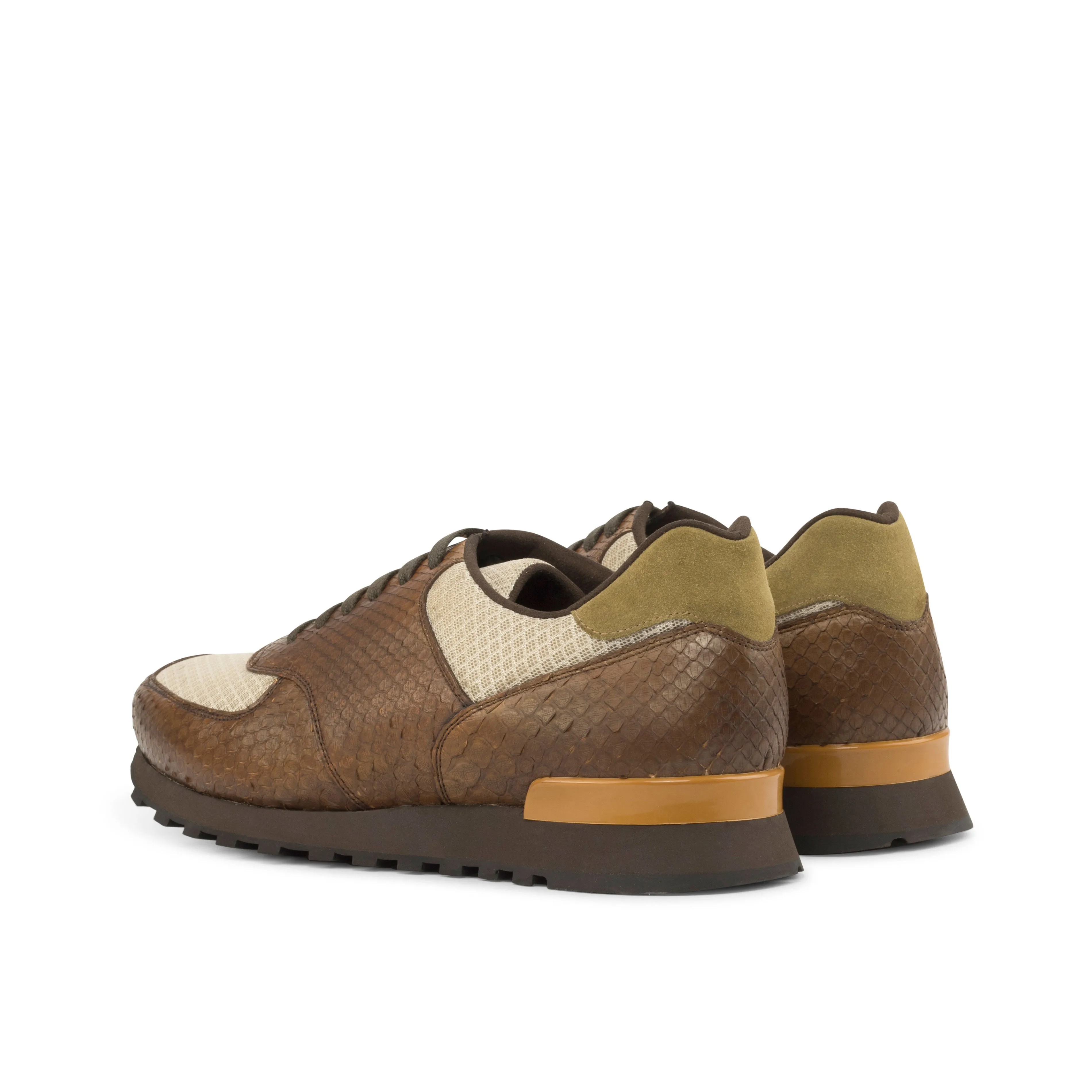 evening walk Brown Python & Beige Mesh Fabric Jogger Sneakers