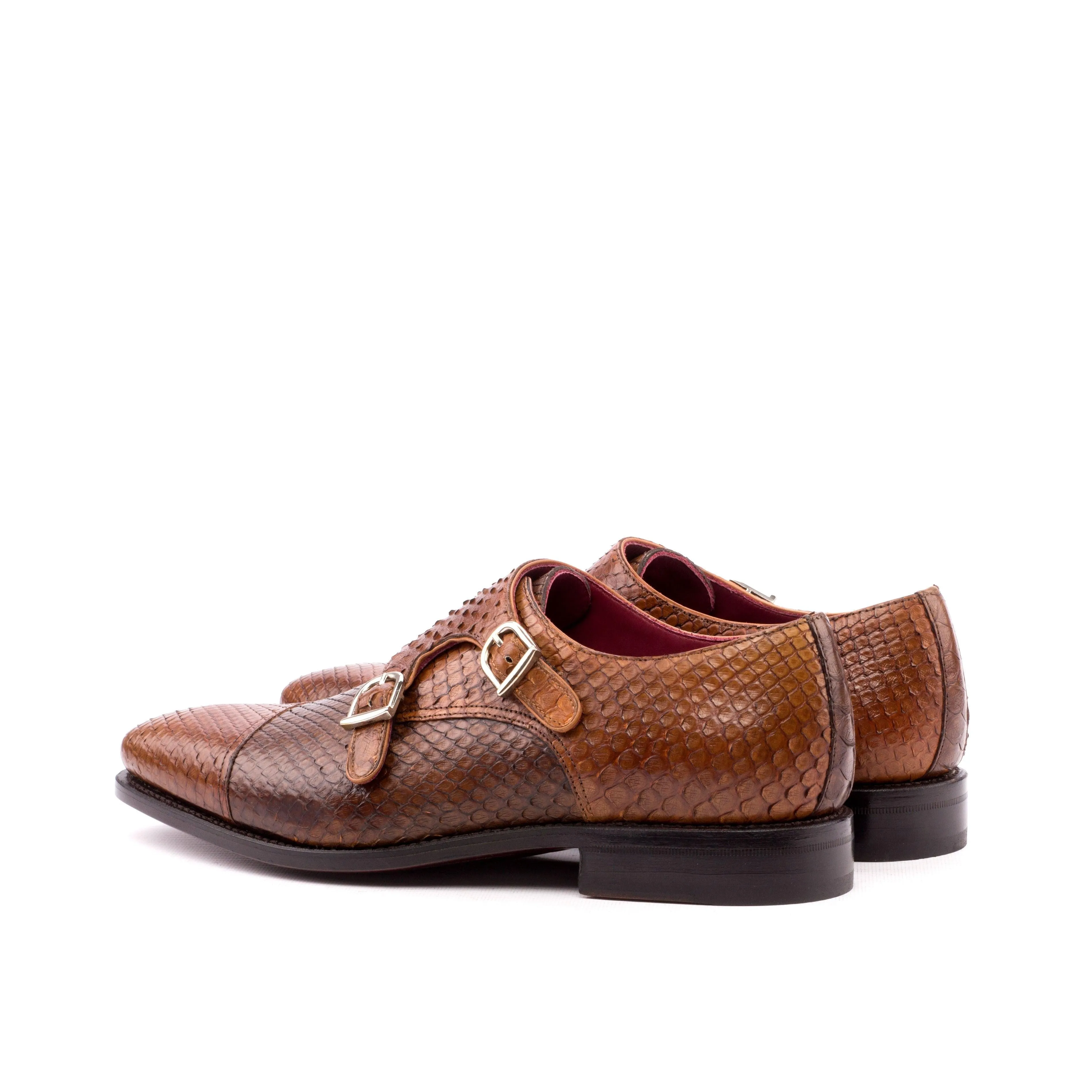 Brown Python Double-Monk Shoes Bespoke Make