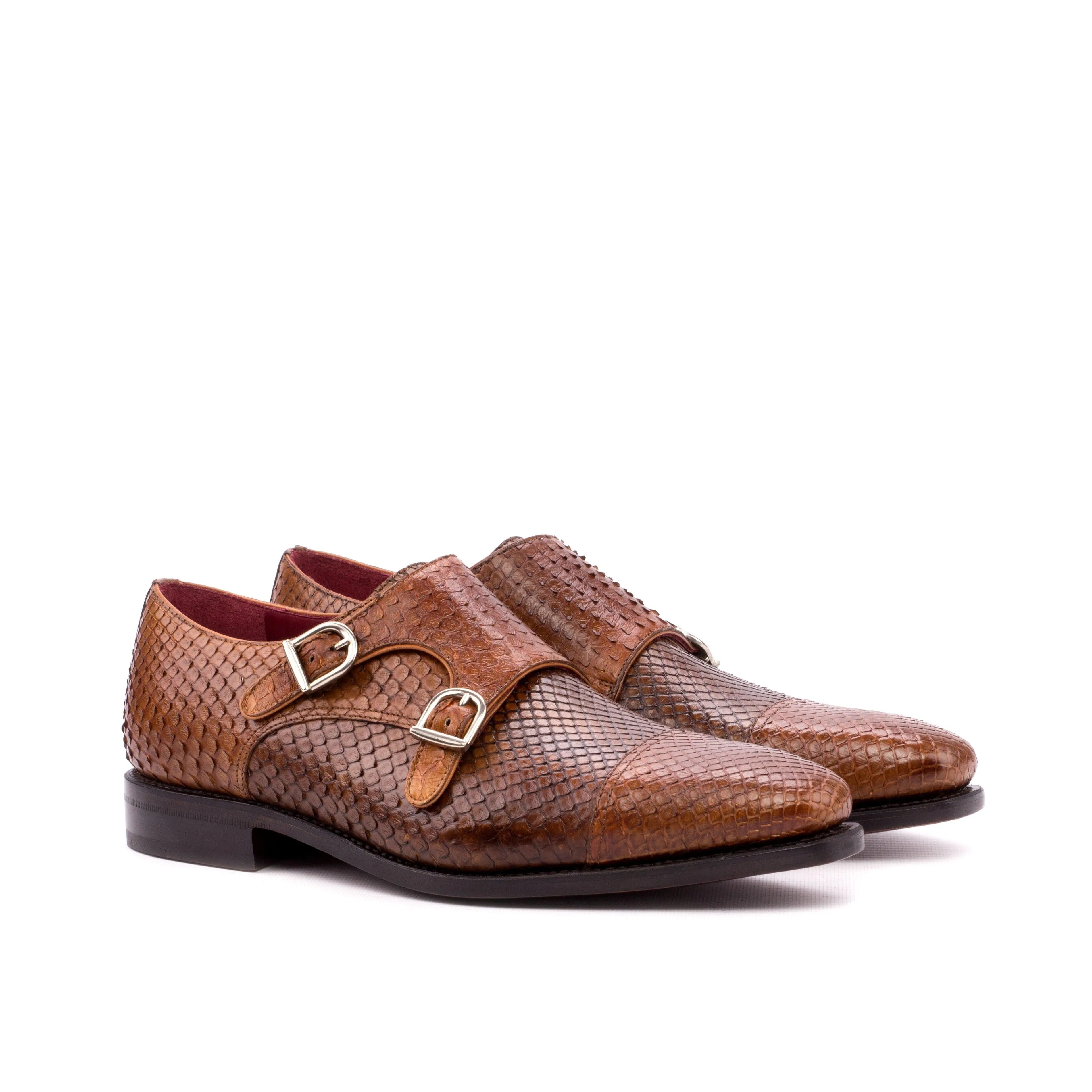 Flex Step Reinforced toe Brown Python Double-Monk Shoes