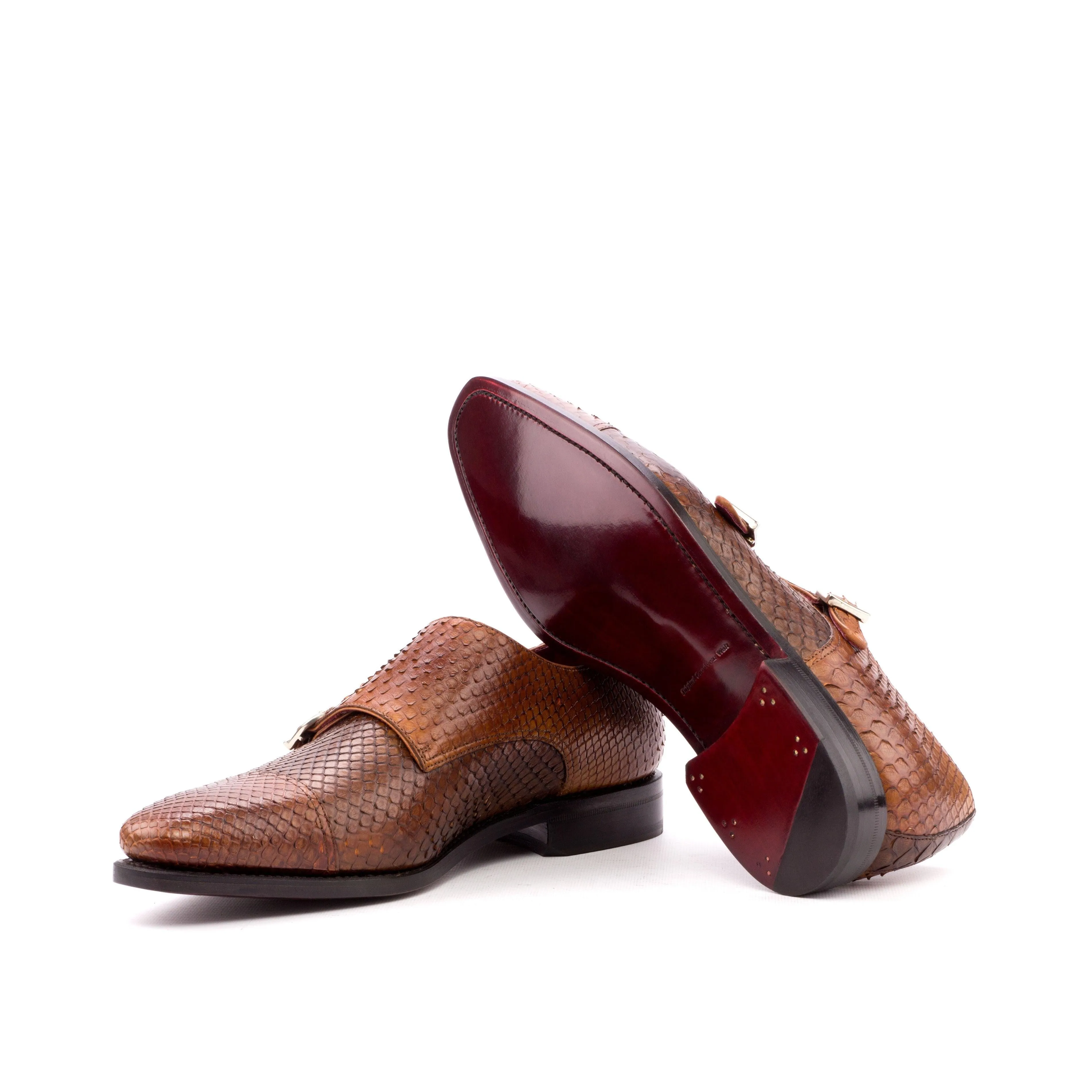 Classic Shape Brown Python Double-Monk Shoes