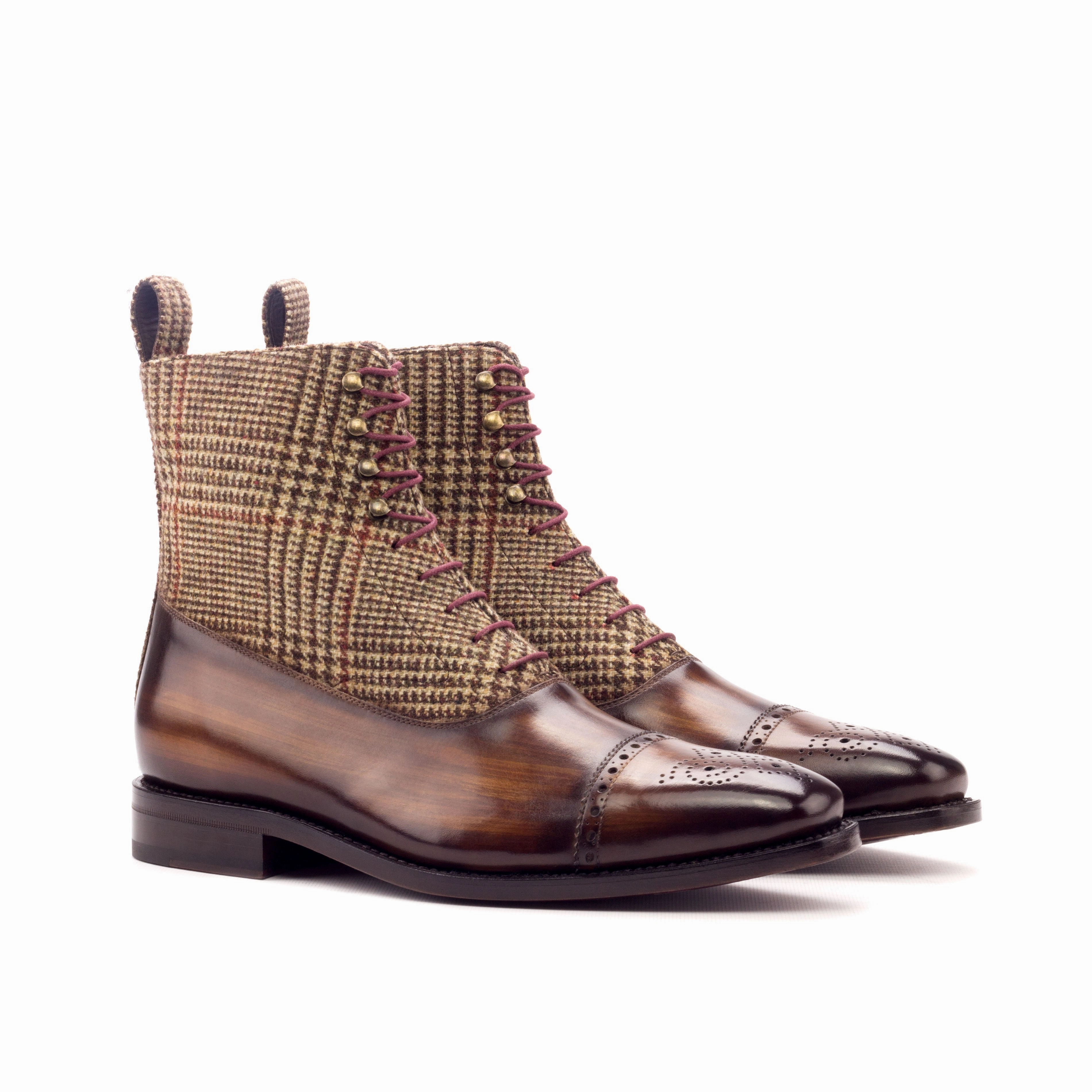Brown Patina & Tweed Balmoral Boots Tread Control Flat Sole