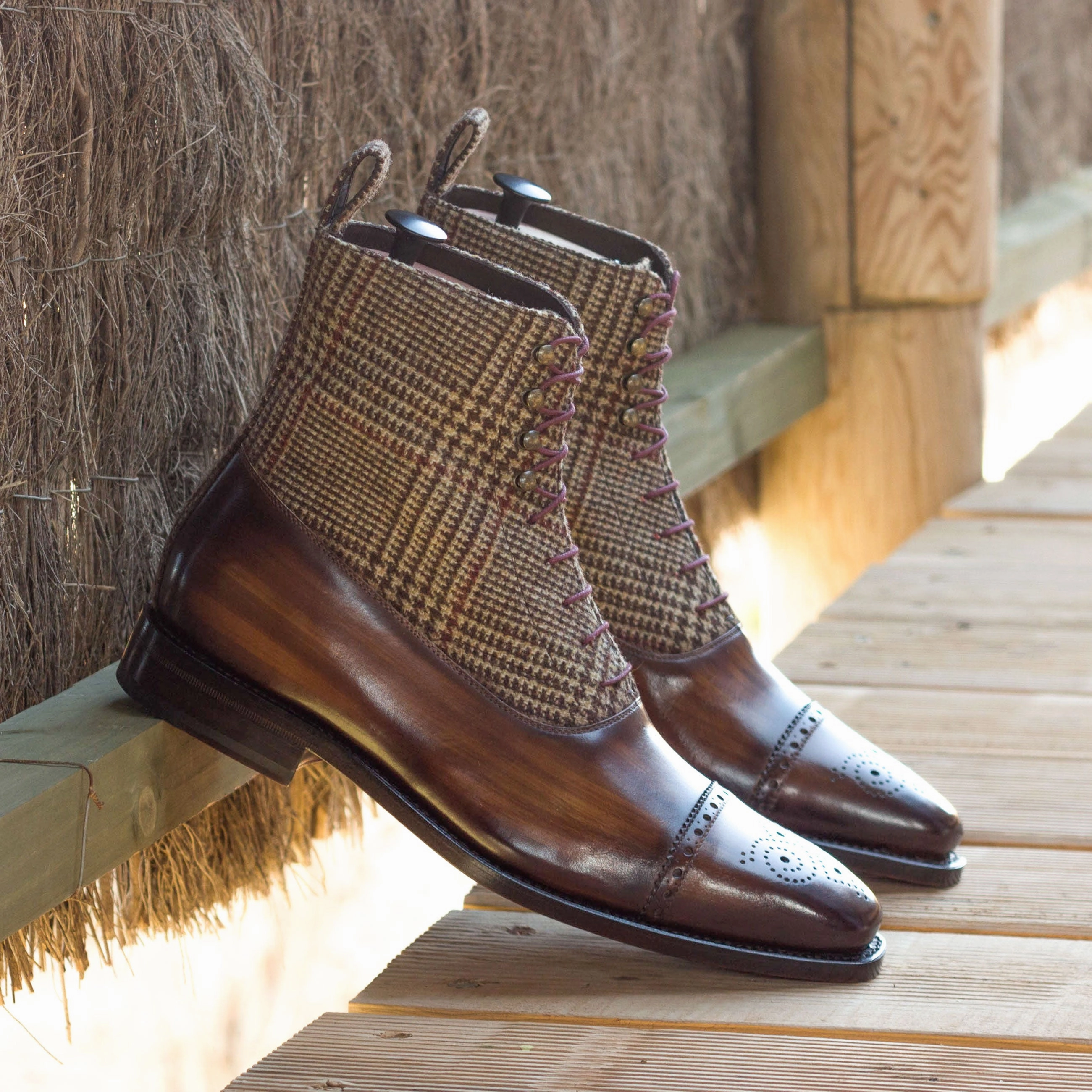 Modern Appeal Brown Patina & Tweed Balmoral Boots