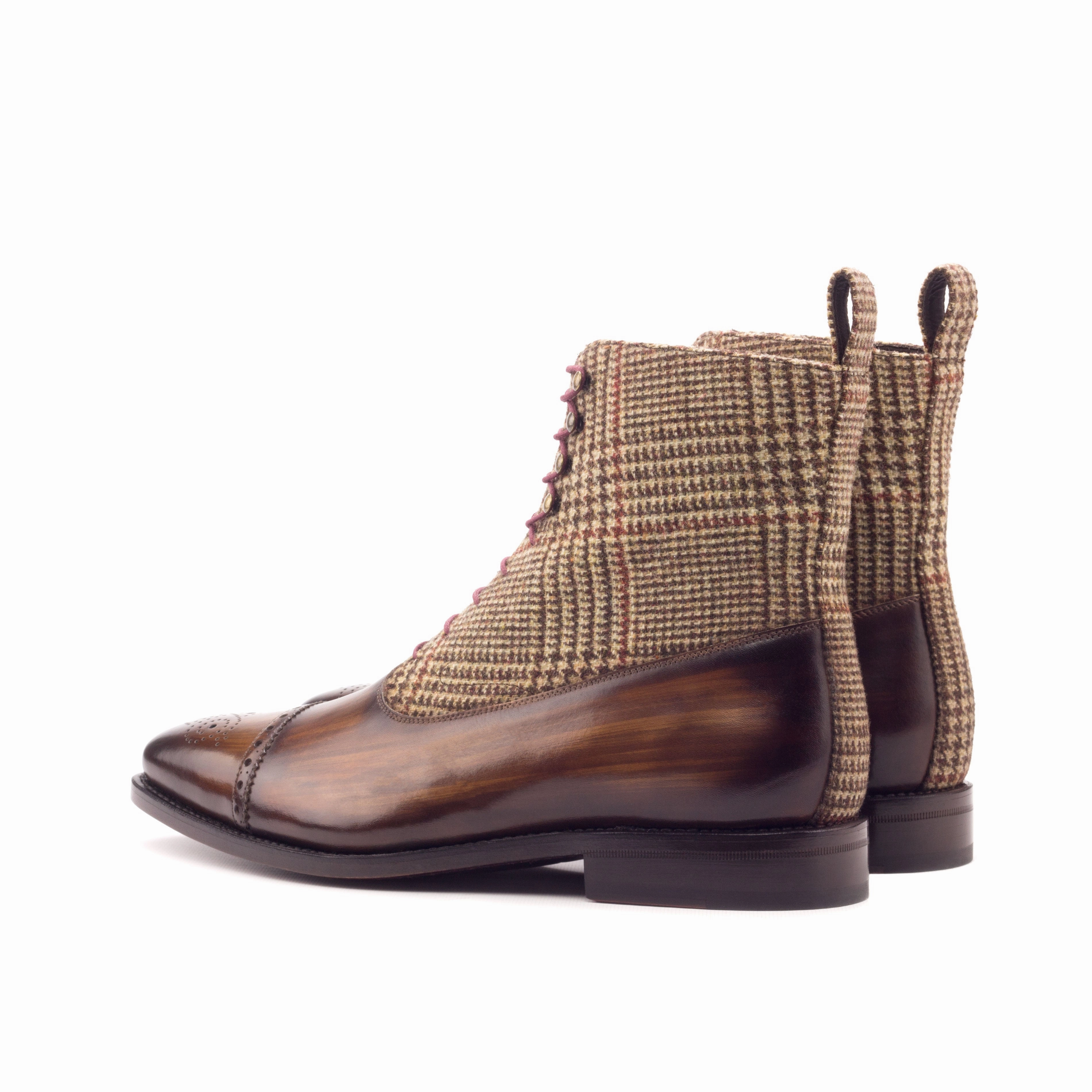 Brown Patina & Tweed Balmoral Boots Seamless Stitching
