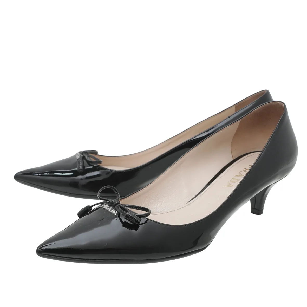 Prada Black Pointed Bow Low Heels Pumps 38.5 Quick Drying Work Commute Jungle Path
