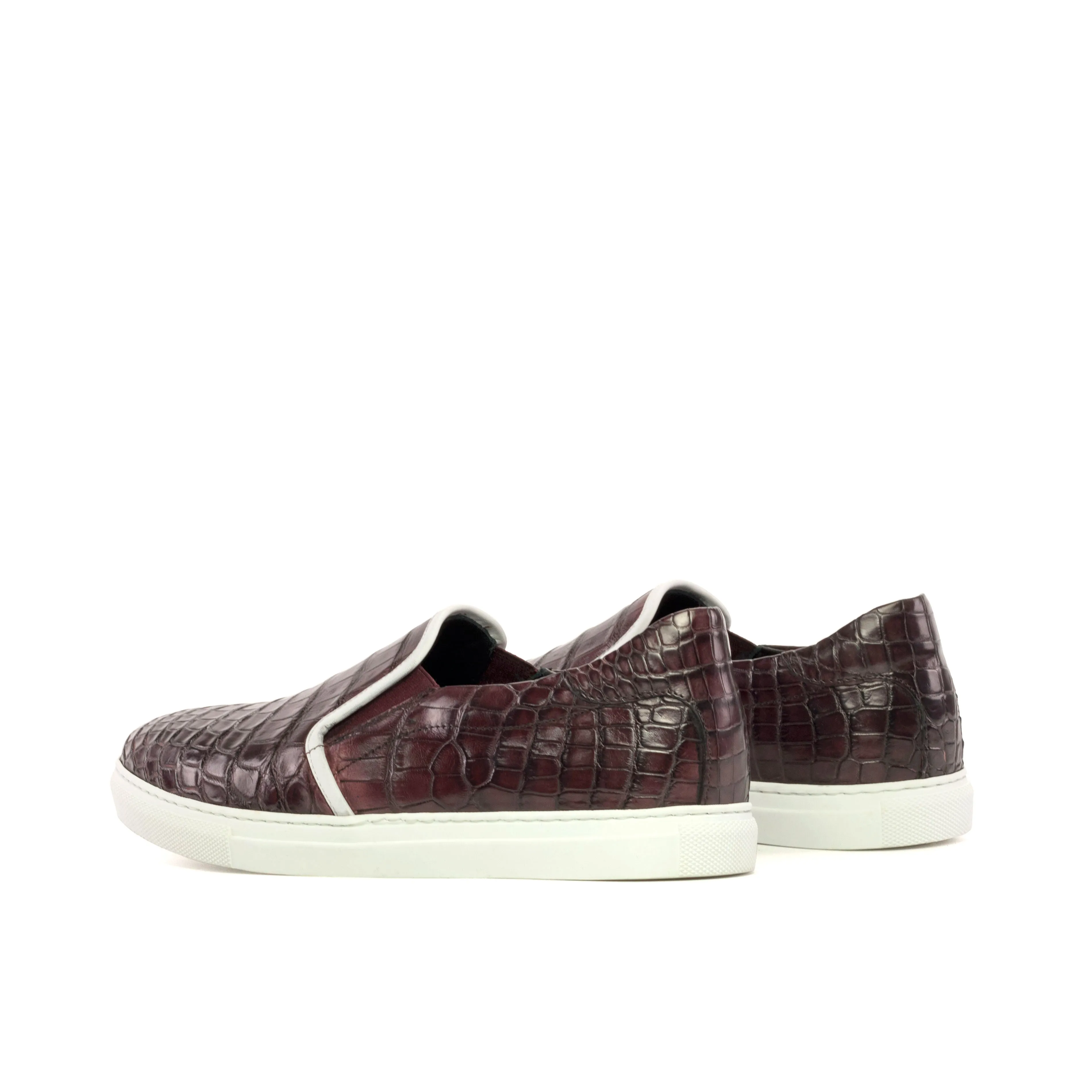 Ankle Support Features Modern Cushioning Burgundy Alligator Slip-On Sneakers