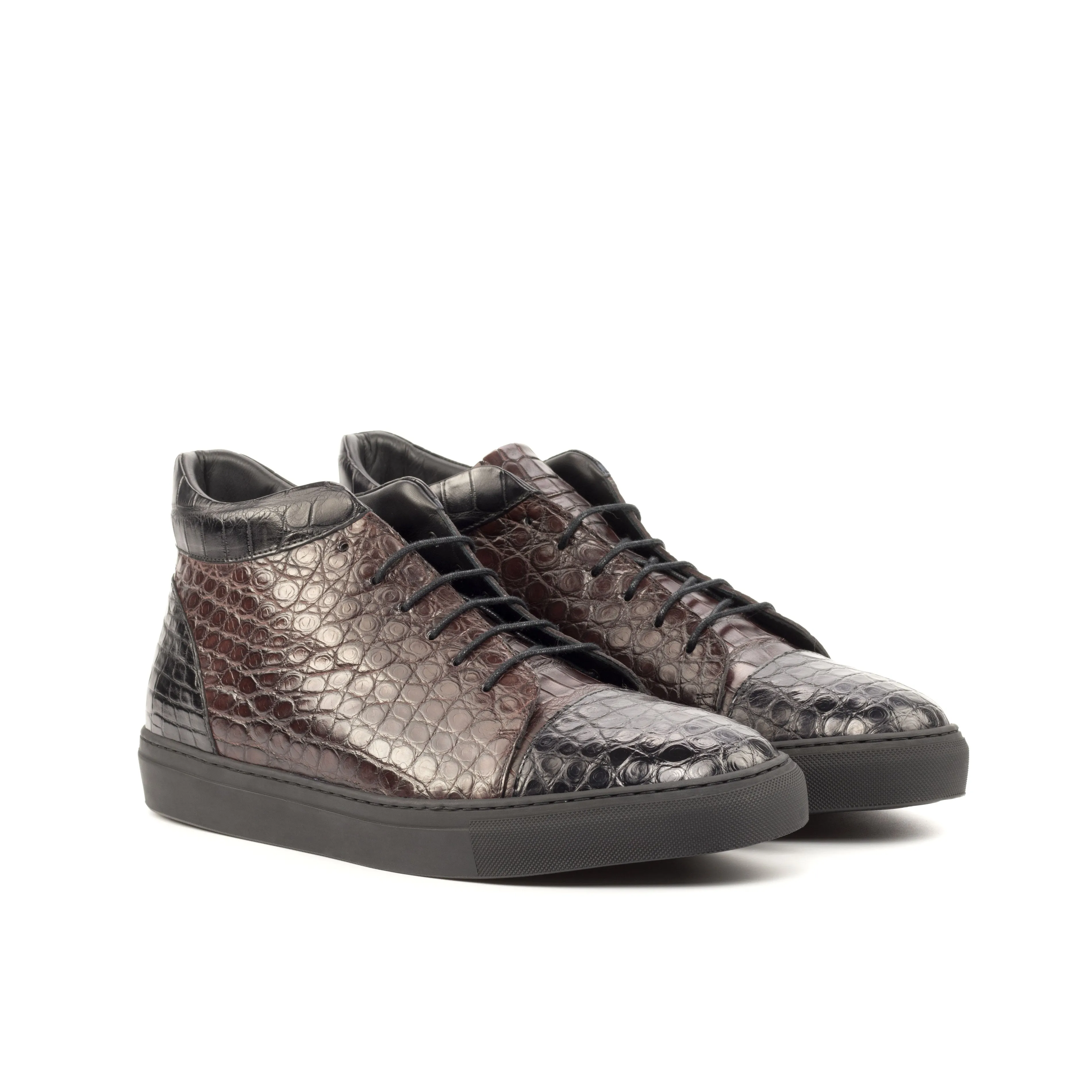 Burgundy & Black Alligator High-Top Sneakers Water Resistant Construction