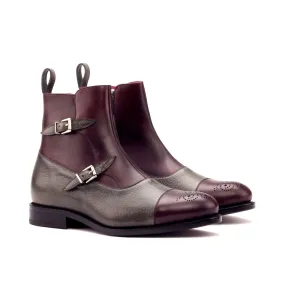 Sharp Outfit Burgundy & Grey Calf Leather Double-Monk Boots