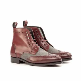 Burgundy Calf Leather & Light Grey Flannel Brogue Boots Weekly Briefing City Executive