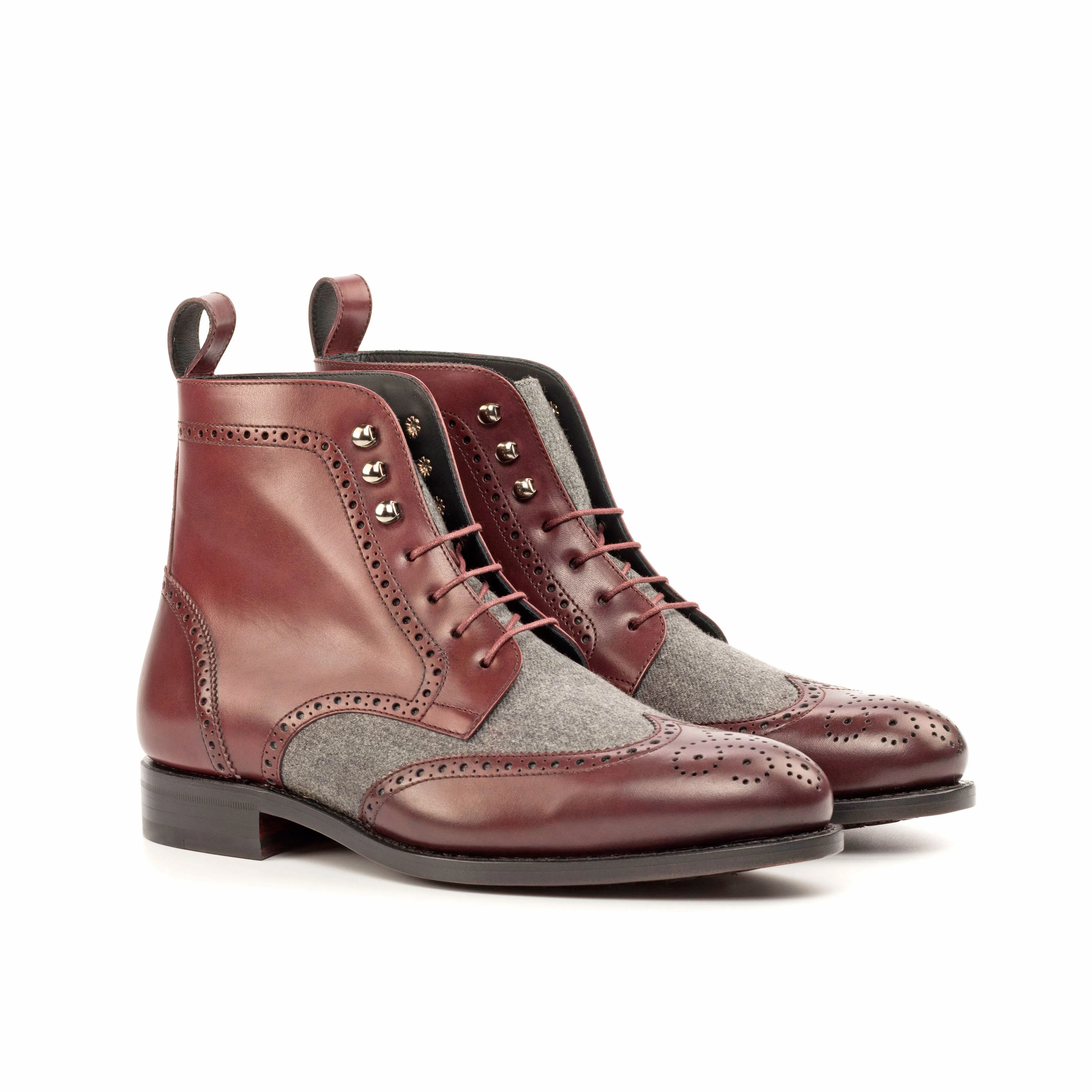 Burgundy Calf Leather & Light Grey Flannel Brogue Boots Weekly Briefing City Executive