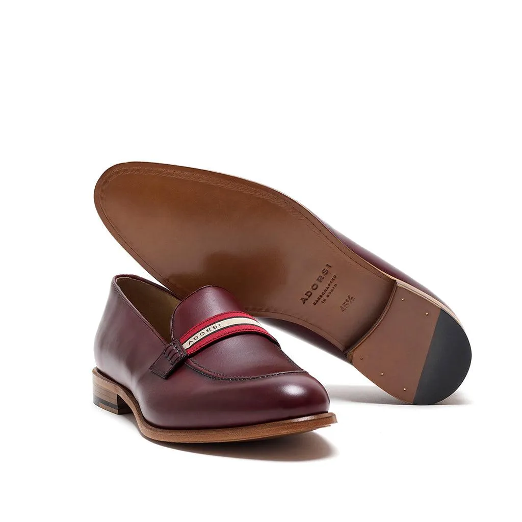 Casual Padding Durable Slip-ons Burgundy Calf Web Stripe Loafer