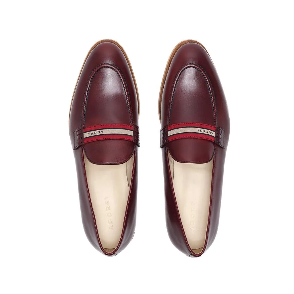 Burgundy Calf Web Stripe Loafer Ground Hold