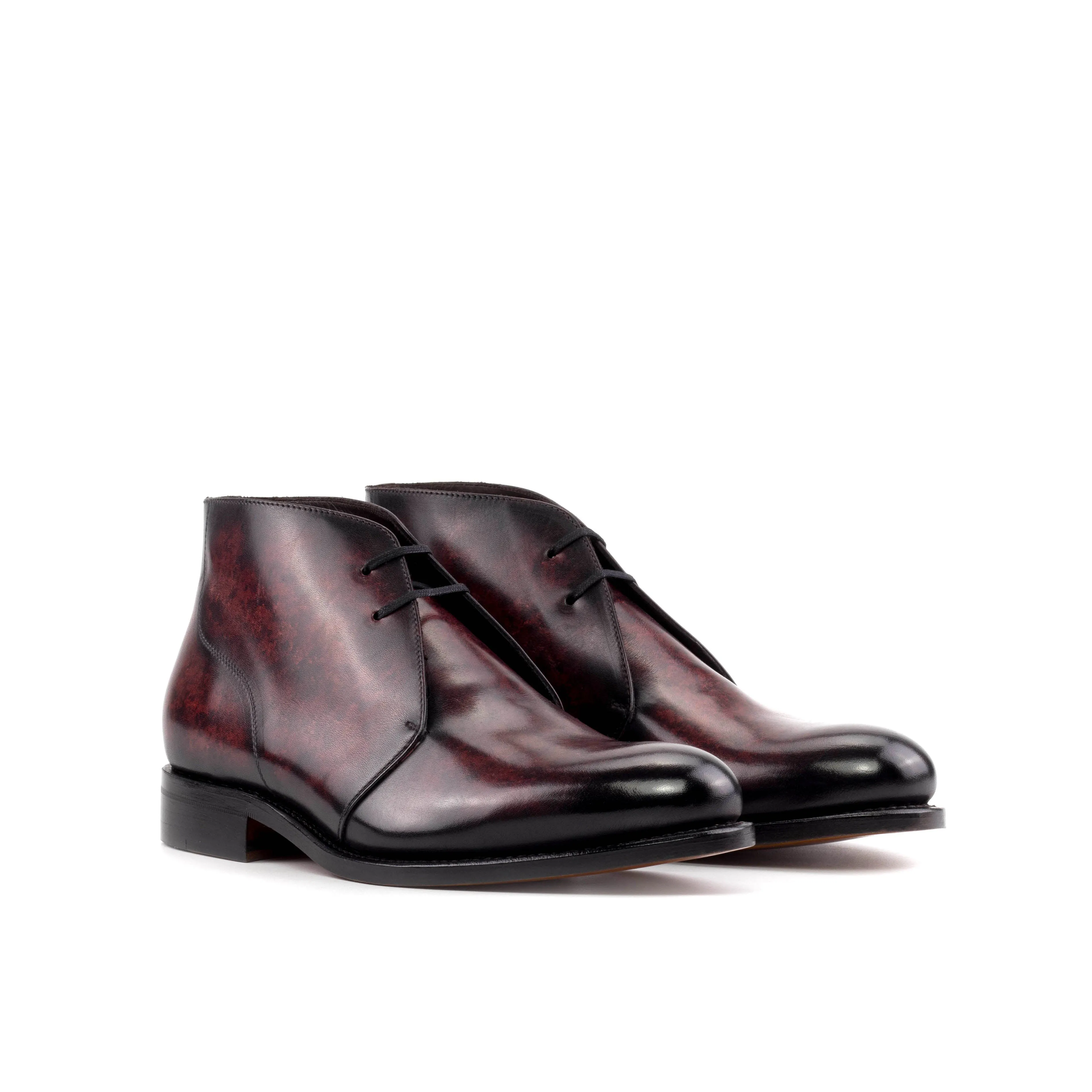 Japan Sharp Burgundy Marble Patina Leather Chukka Boots