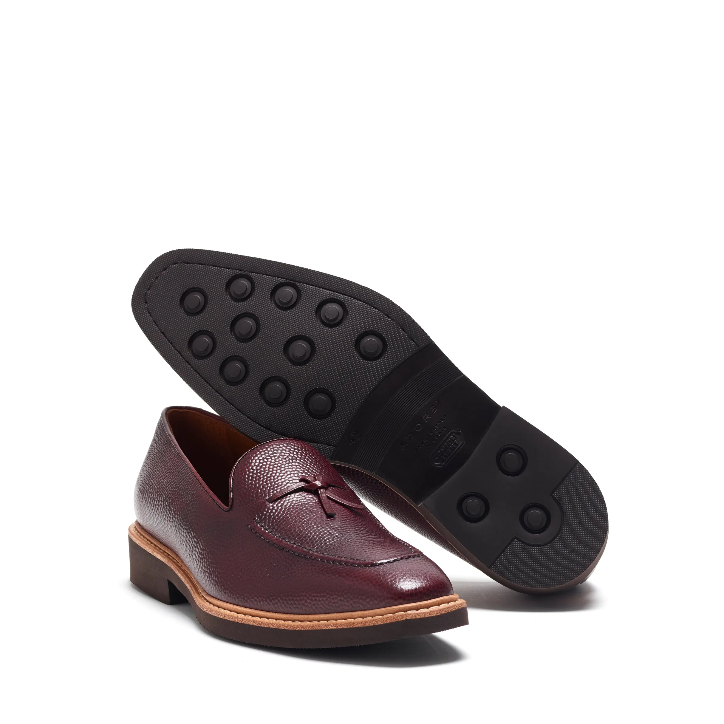 Burgundy Pebble Grain Belgian Loafer Breathable Material